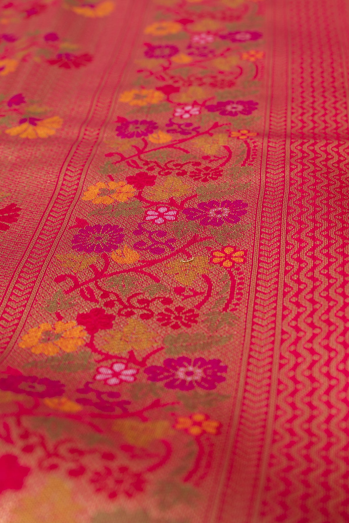 Rani Pink Tussar Silk Patola Saree with Resham Threadwork Pallu