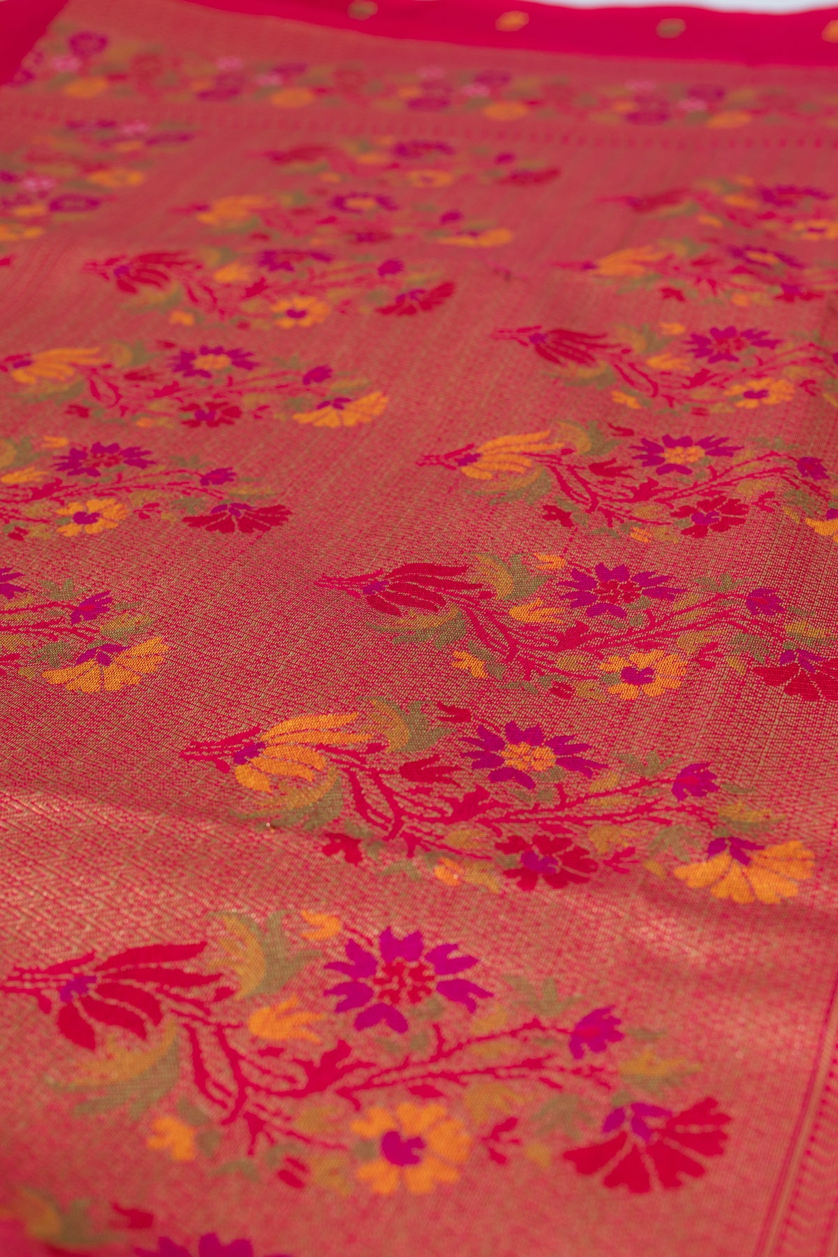 Rani Pink Tussar Silk Patola Saree with Resham Threadwork Pallu