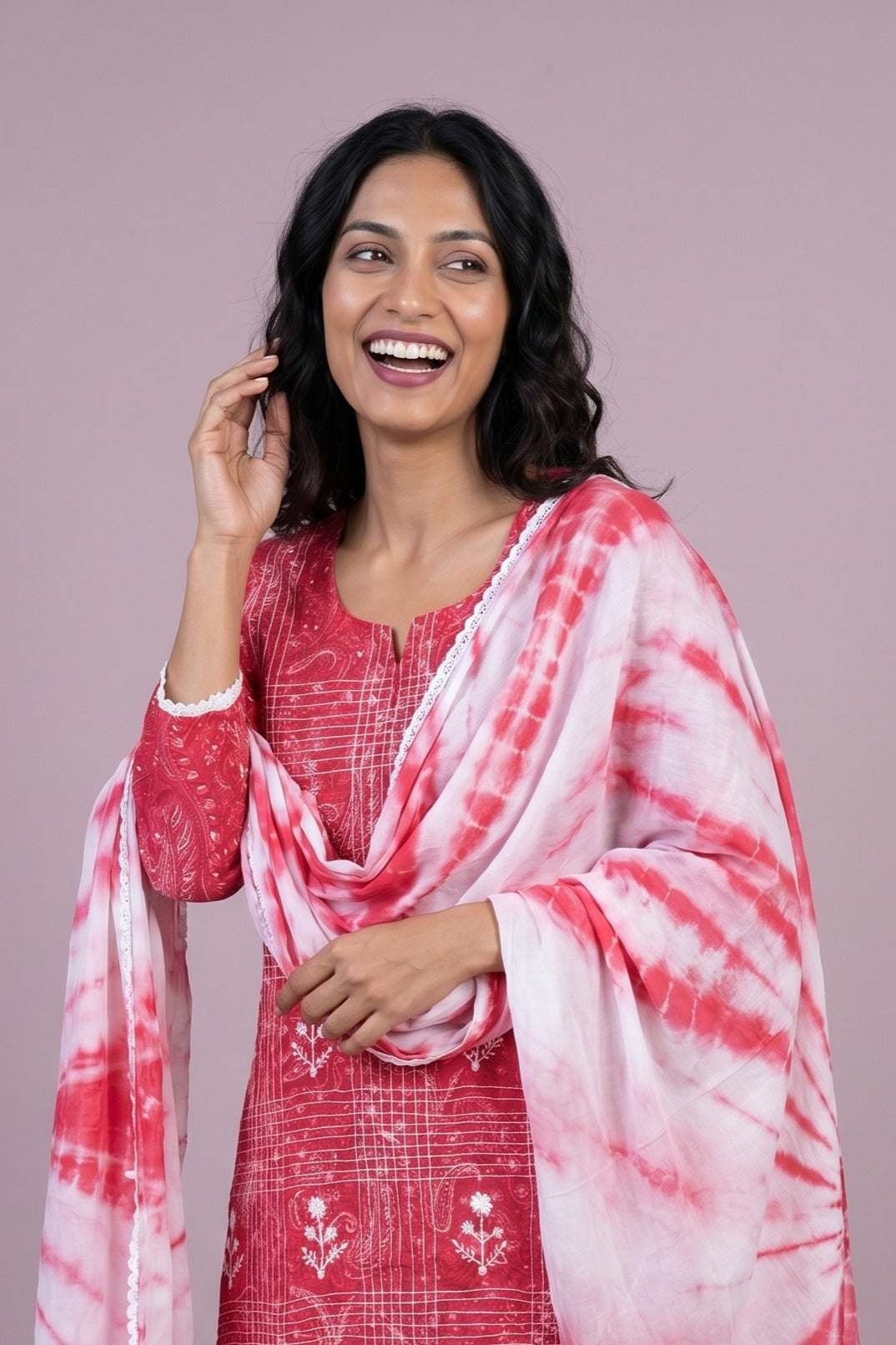 Red Kusum Cotton Suit Set with Chikankari work