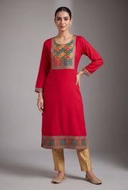 Red Rani Cārumatī Kurti with Floral Tissue Print