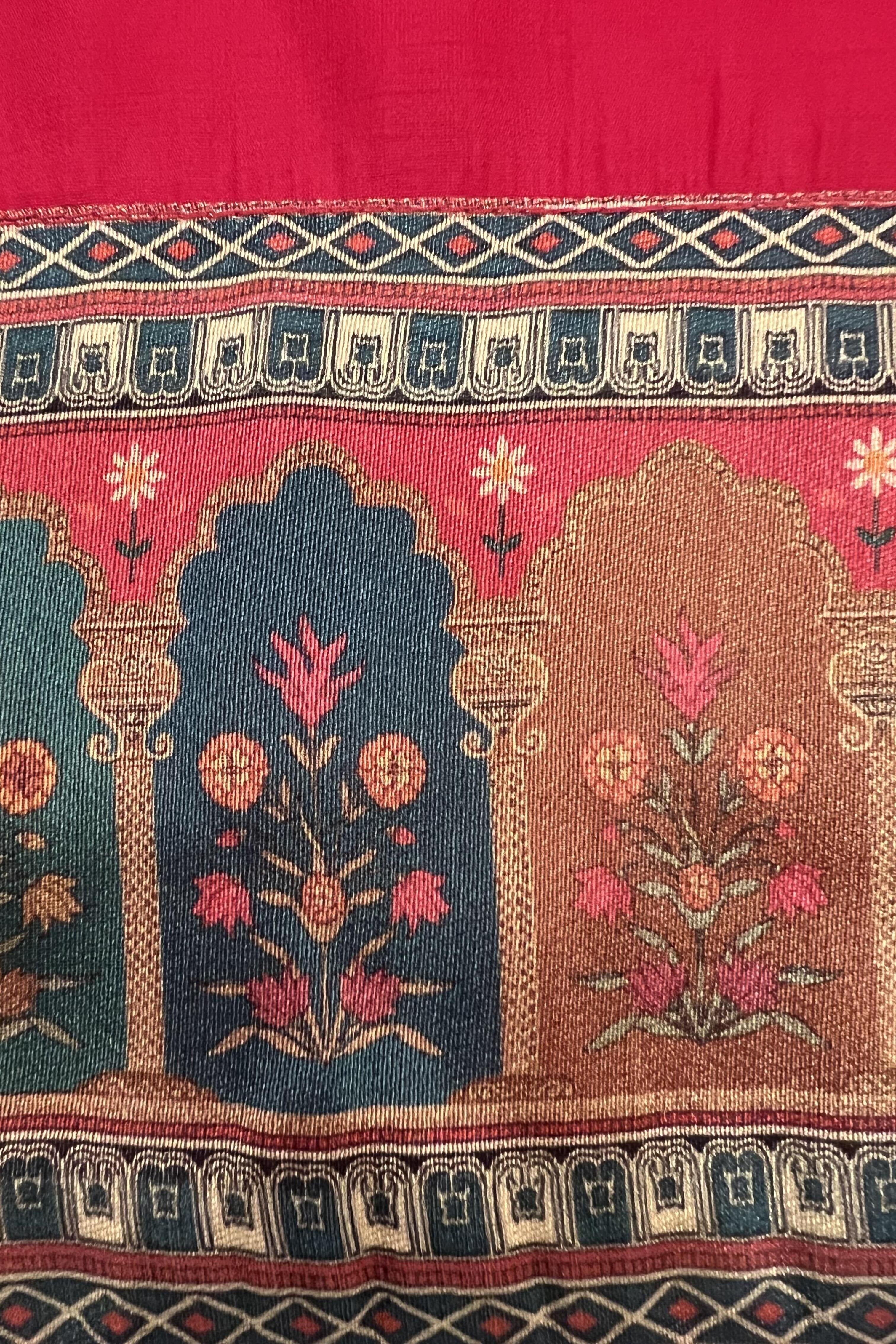 Red Rani Cārumatī Kurti with Floral Tissue Print