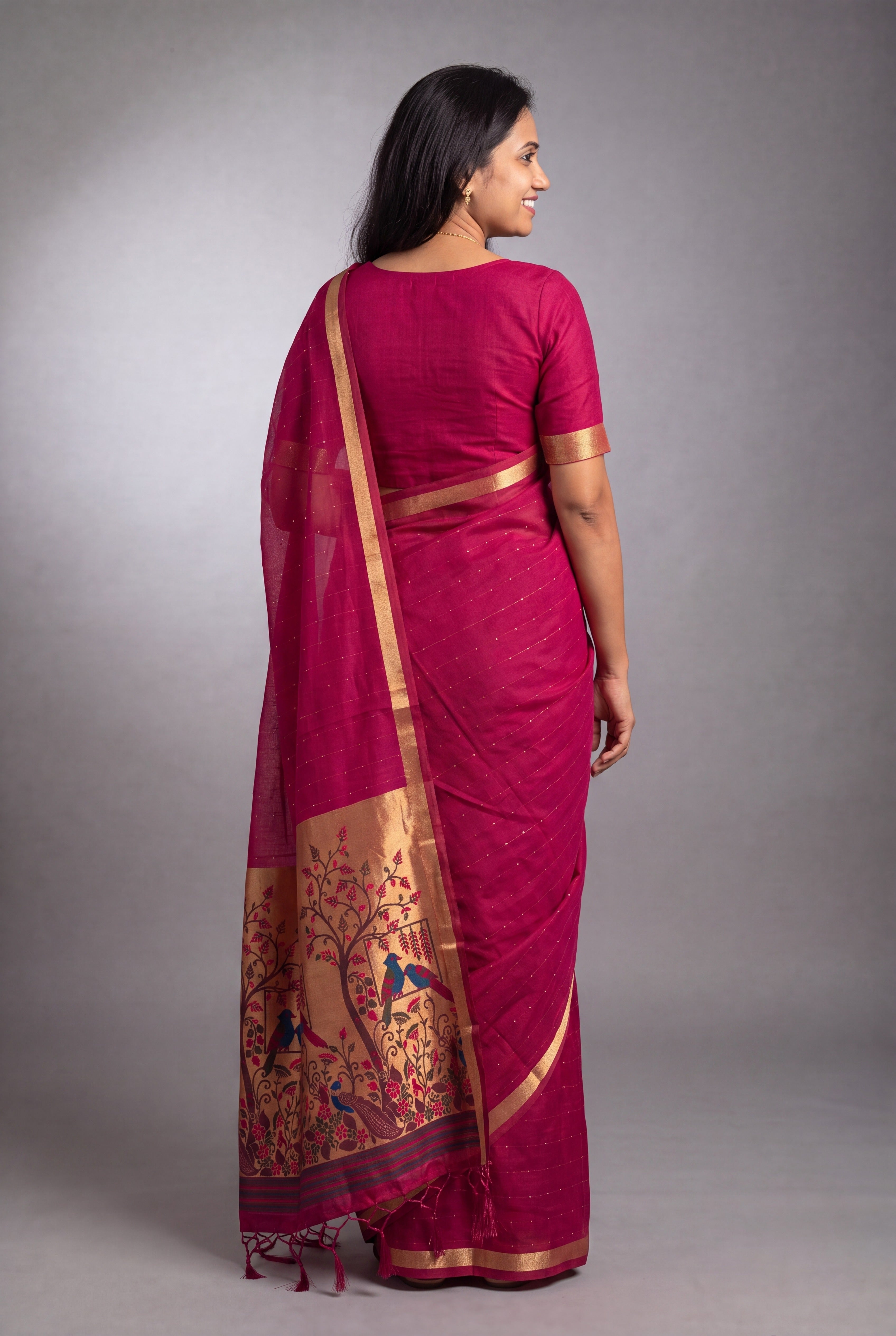 Red Rani Jamdhani Cotton Paithani with Tarumayura Pallu and Lakdipatta border