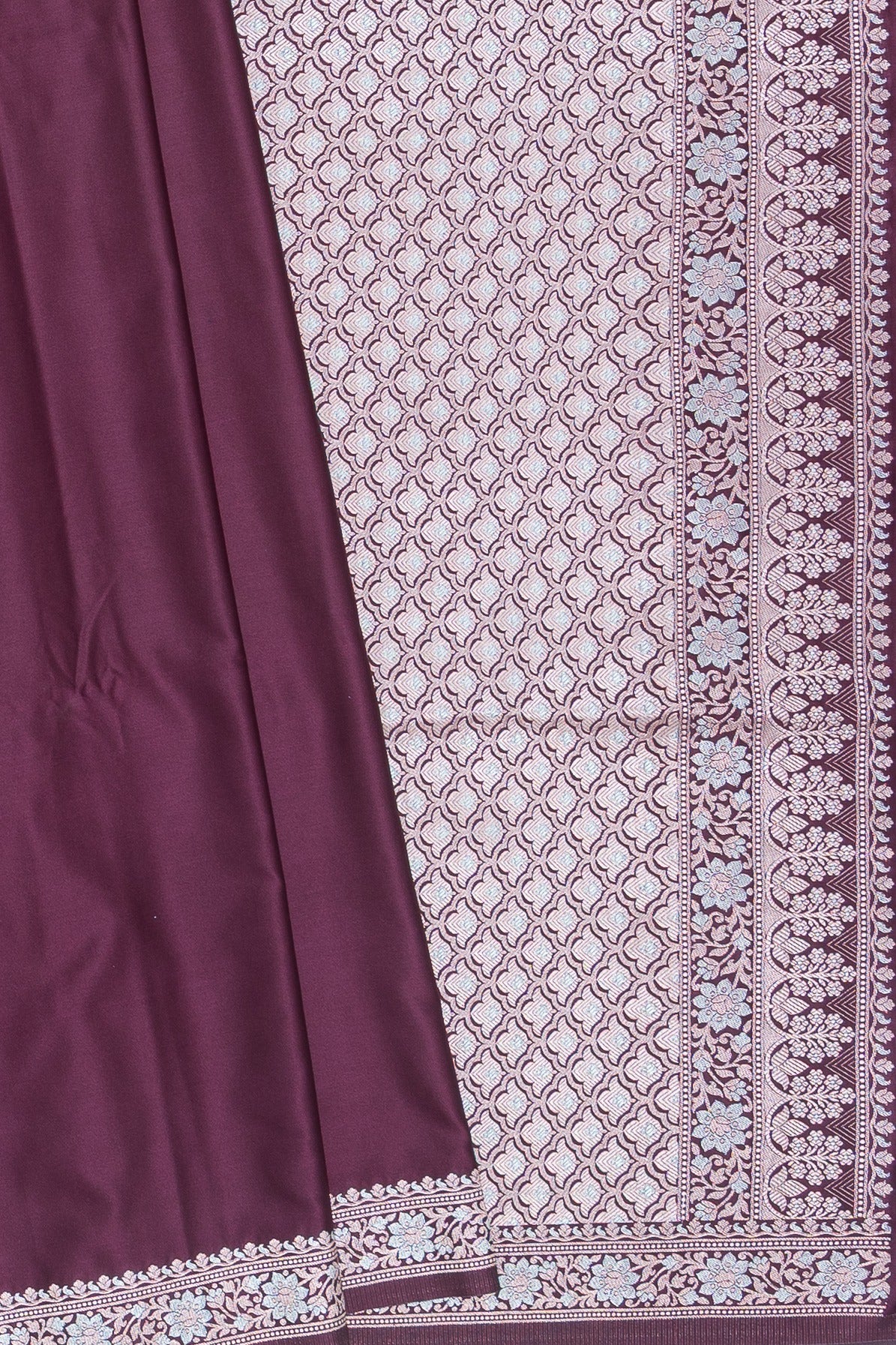 Rich Purple Katan Silk Banarasi Saree with Dual Zari Pallu and border