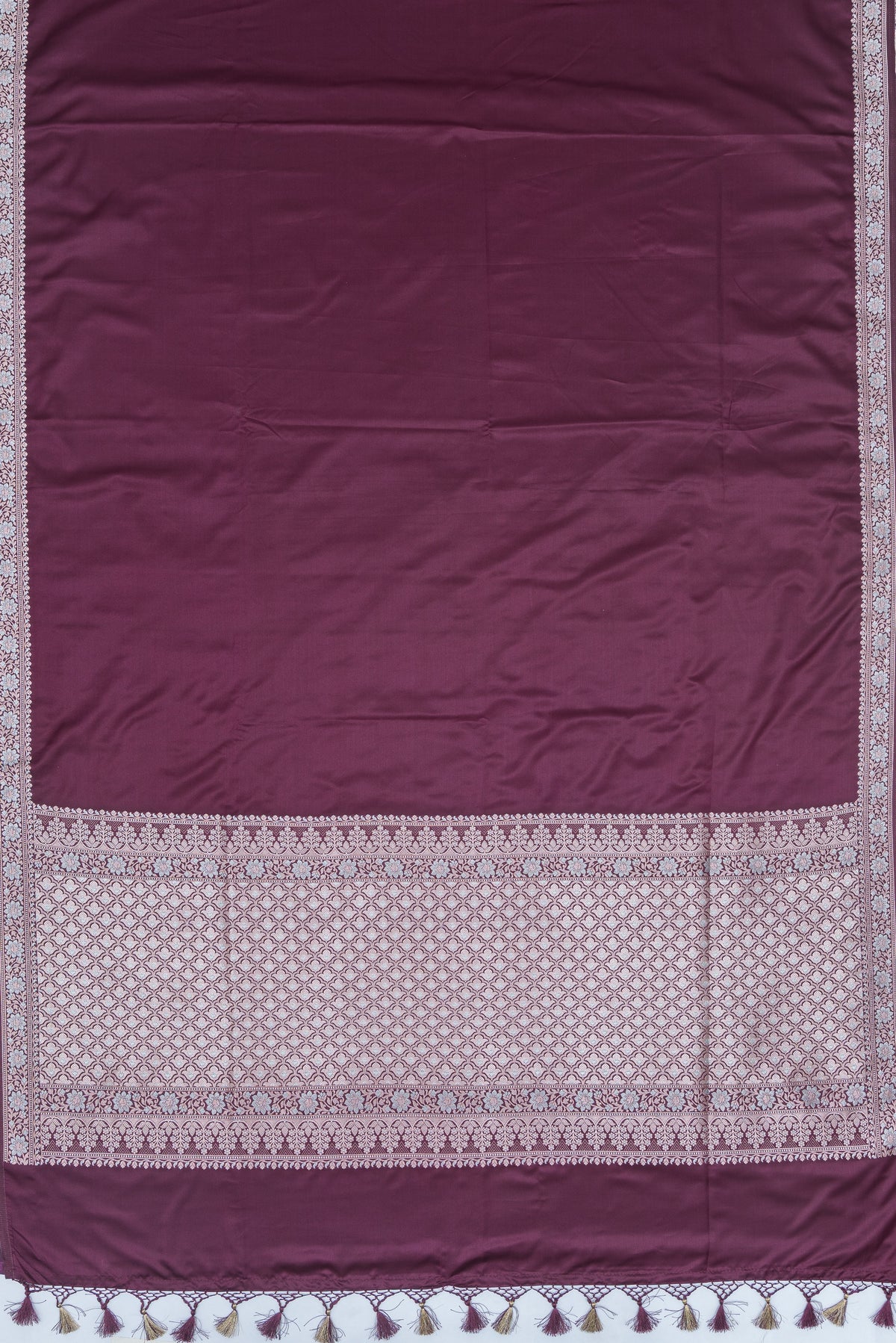 Rich Purple Katan Silk Banarasi Saree with Dual Zari Pallu and border