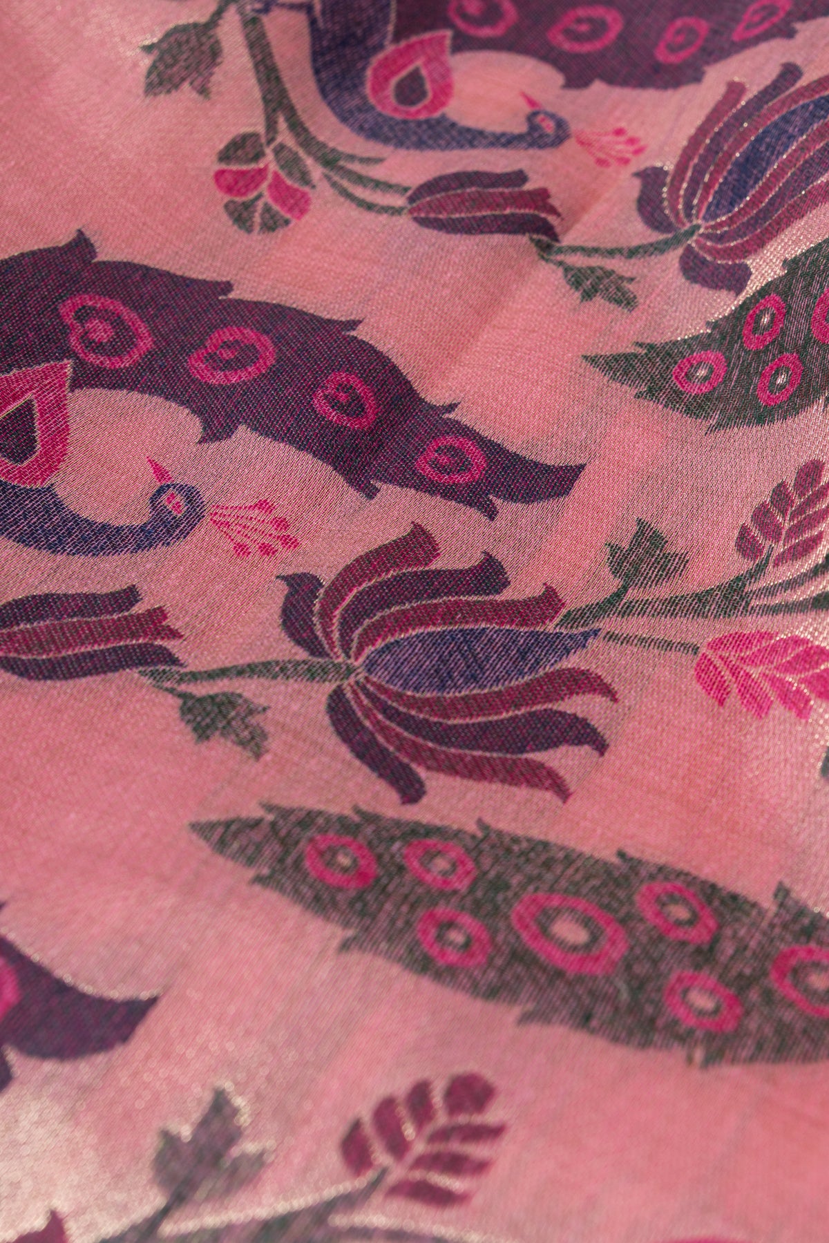 Rose Pink Jamdhani Cotton Paithani Saree with Meena Mor butti and Meenakari Mor Pallu