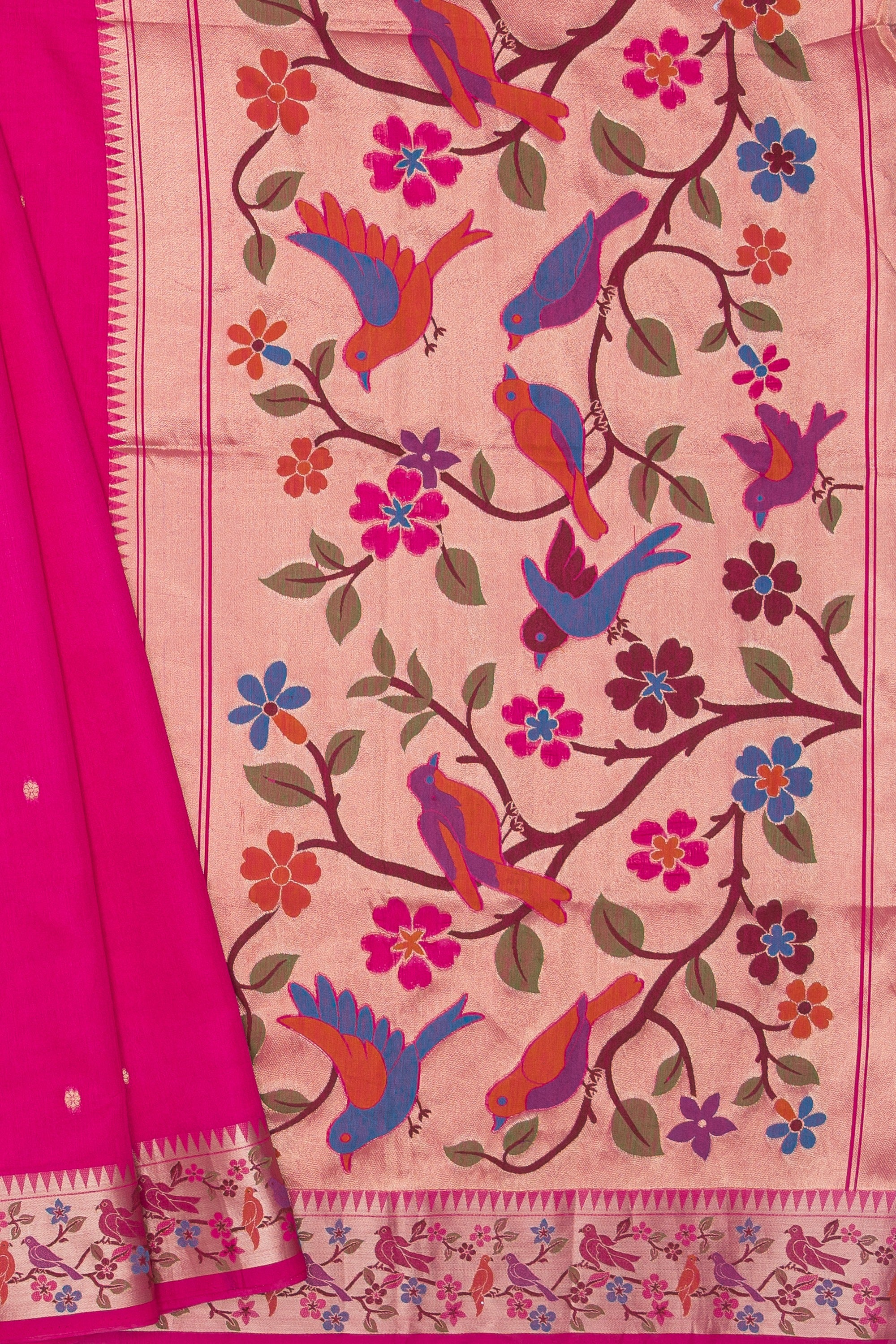 Rose Pink Tussar Silk Paithani Saree with Pakṣivana Pallu