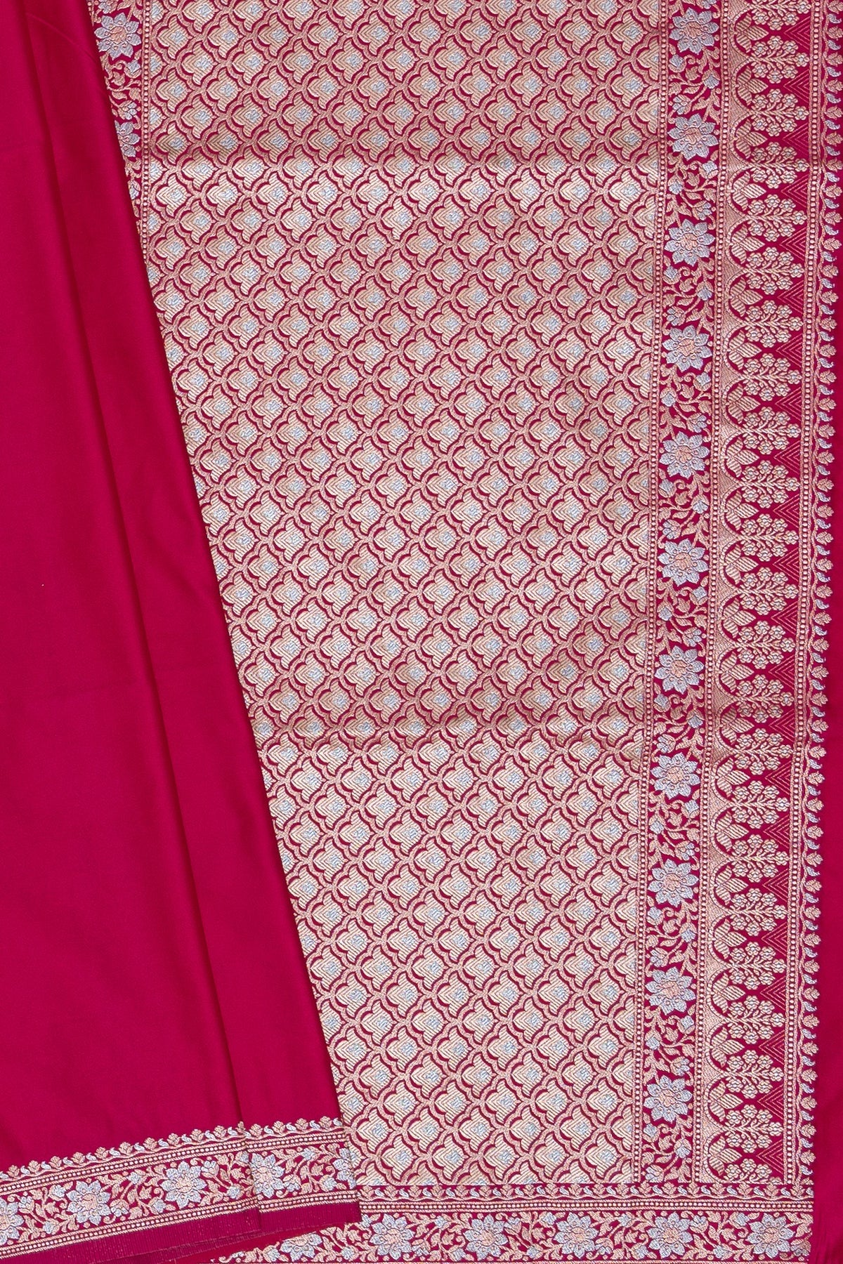 Rosewood Pink Katan Silk Banarasi Saree with Dual Zari Pallu and border