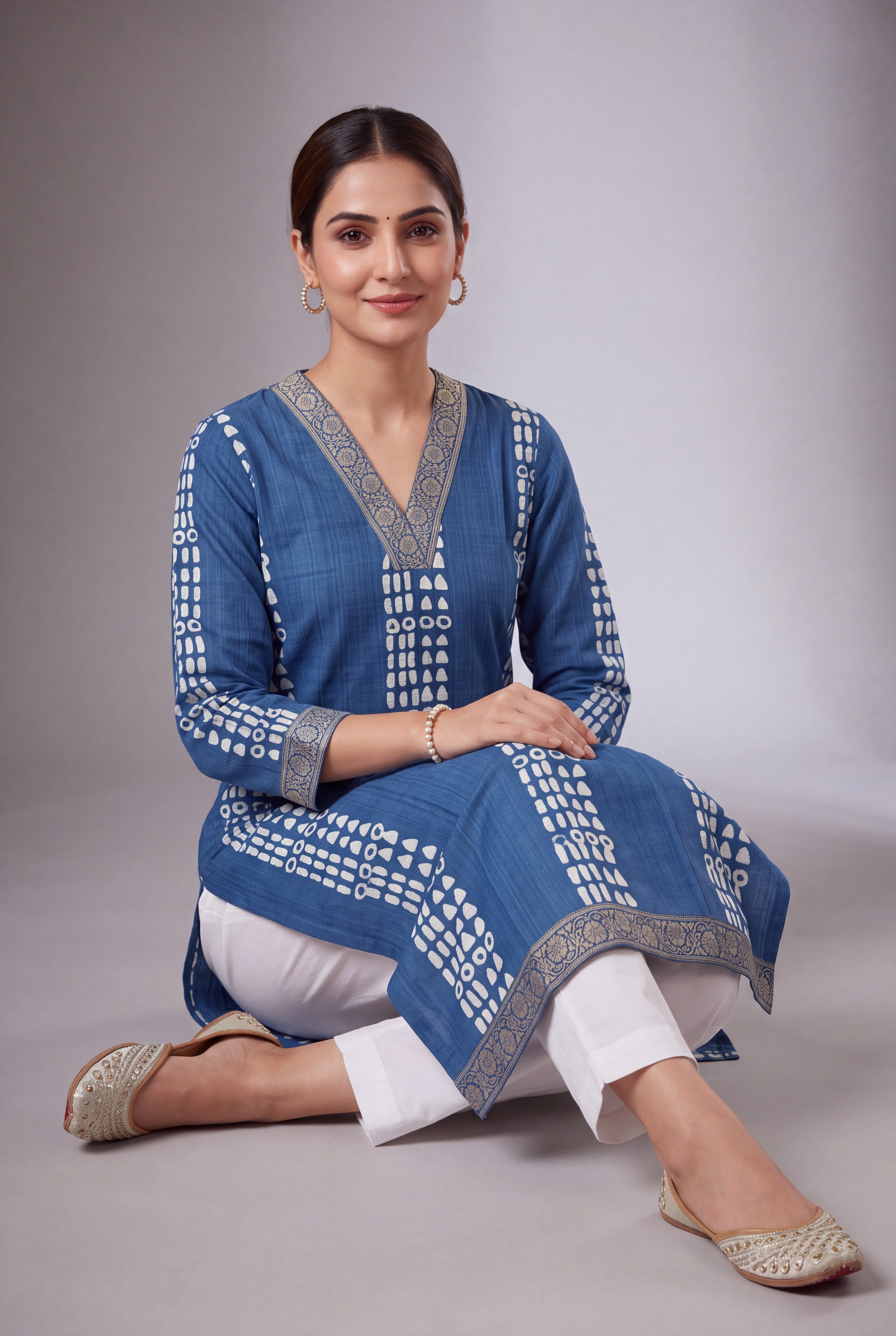 Royal Blue Akrti Kurti with Jaal Zariwork