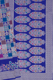 Royal Blue Katan Silk Banarasi Saree  with Multi Checks and Rang Kaad Pallu