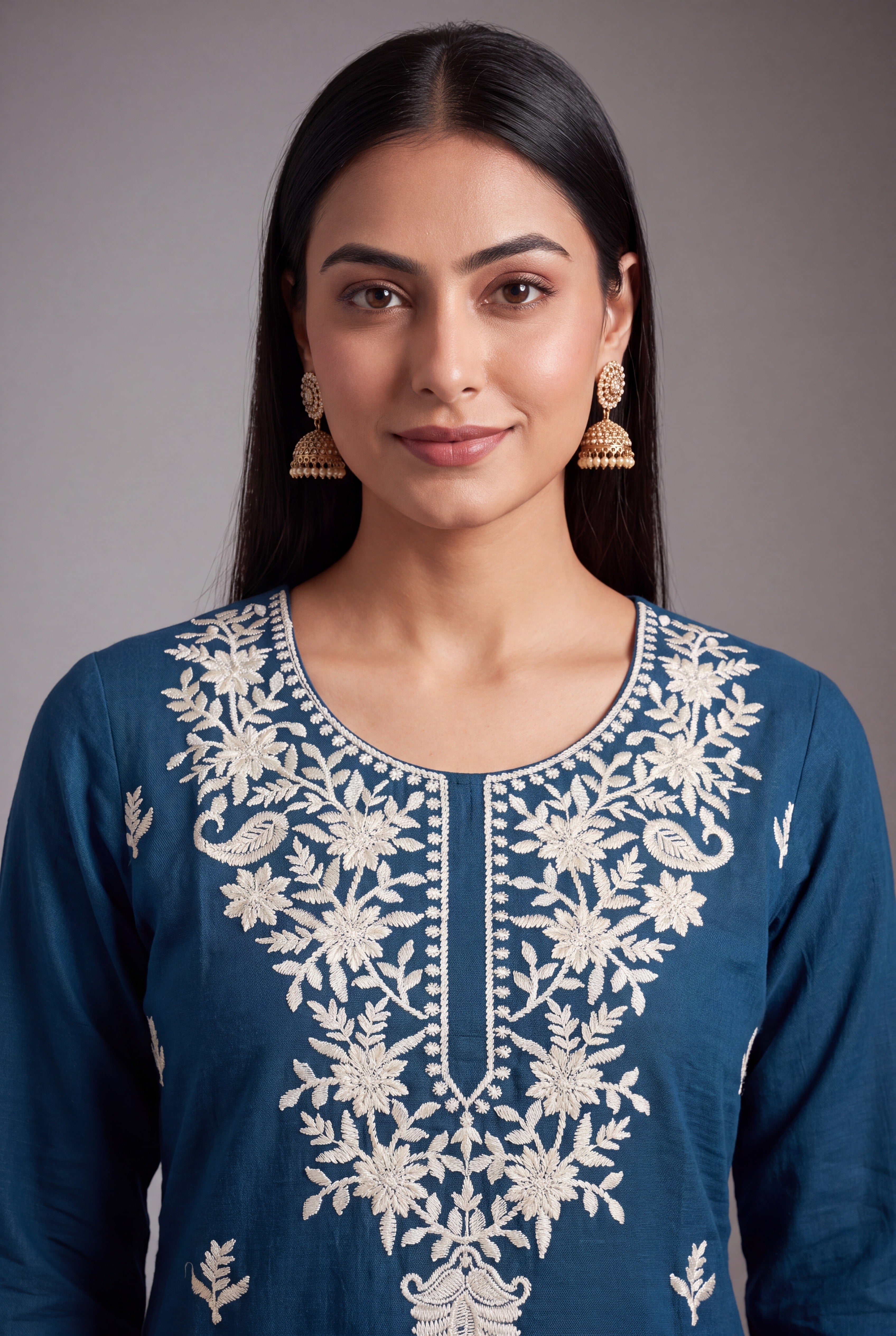 Royal Blue Parnika Kurti with Ivory Chikankari threadwork
