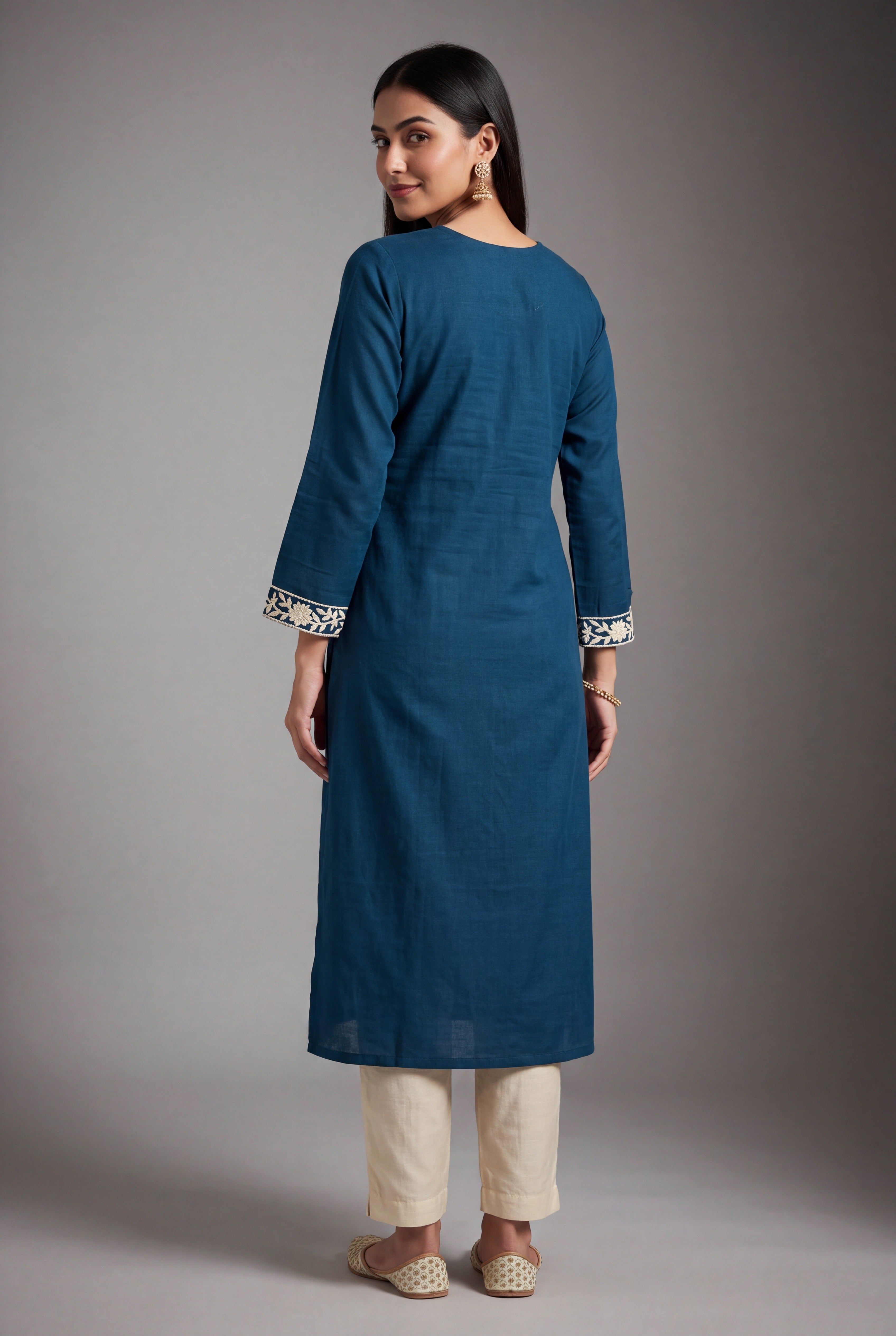 Royal Blue Parnika Kurti with Ivory Chikankari threadwork
