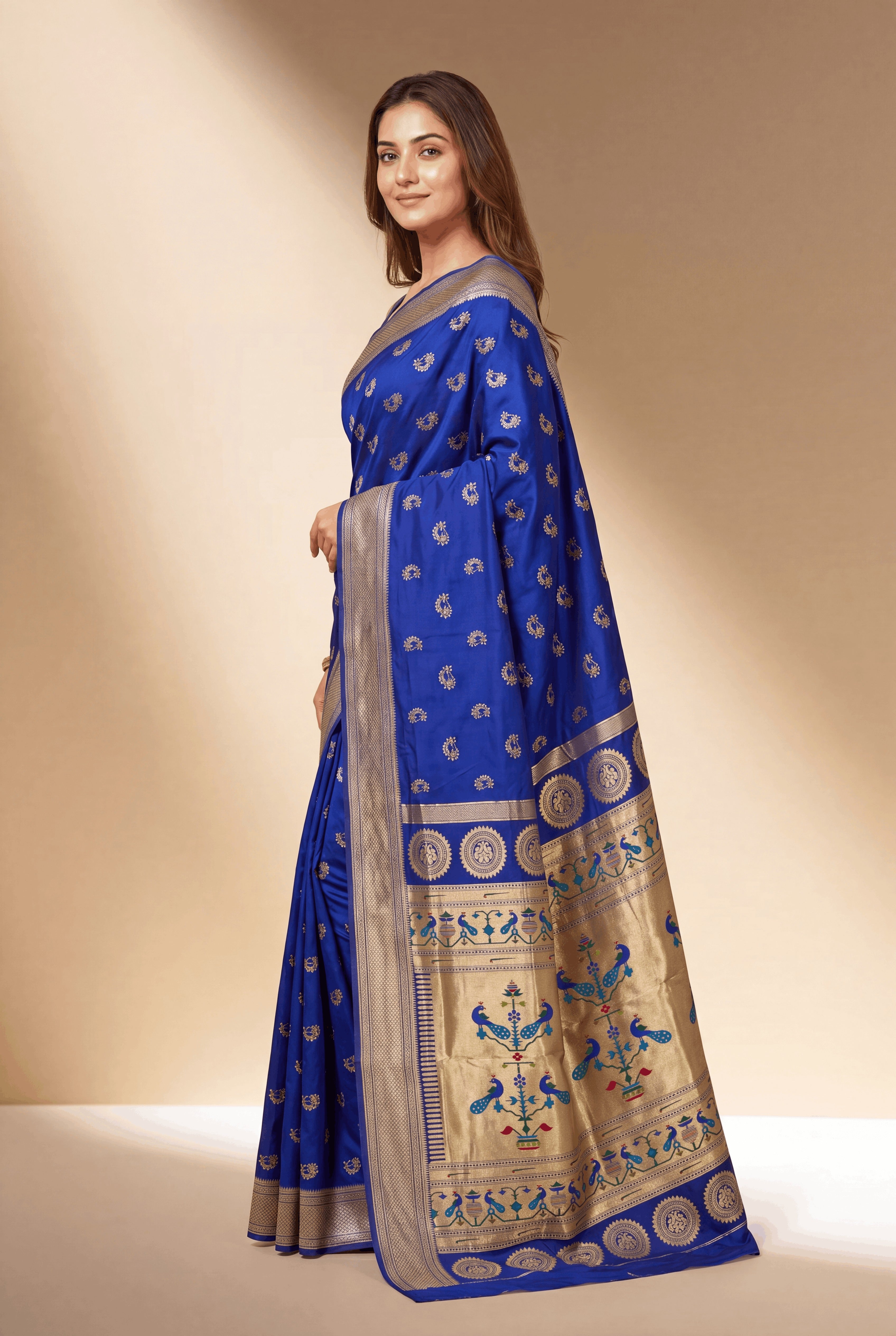Royal Purple Apurva Silk Paithani Saree with Nath butti