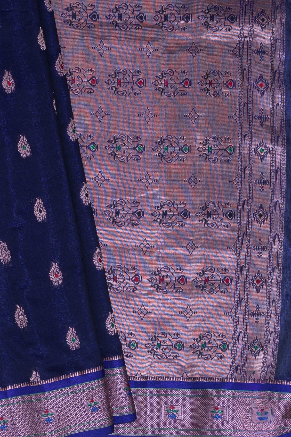 Royal Purple Soft Silk Paithani Saree with Copper Mennakari Mor Butti