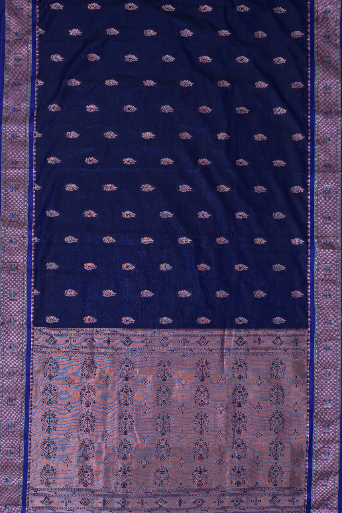 Royal Purple Soft Silk Paithani Saree with Copper Mennakari Mor Butti