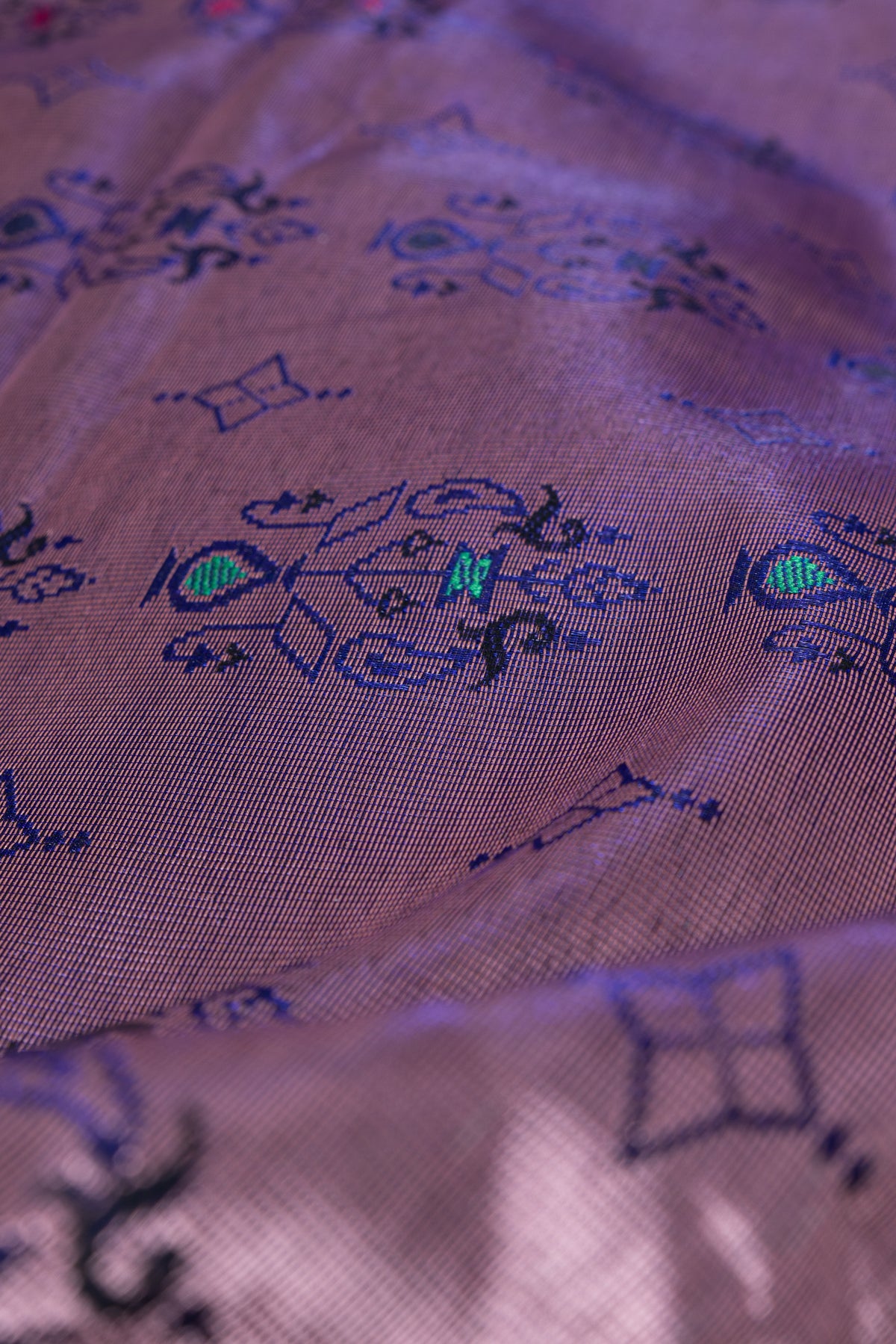 Royal Purple Soft Silk Paithani Saree with Copper Mennakari Mor Butti