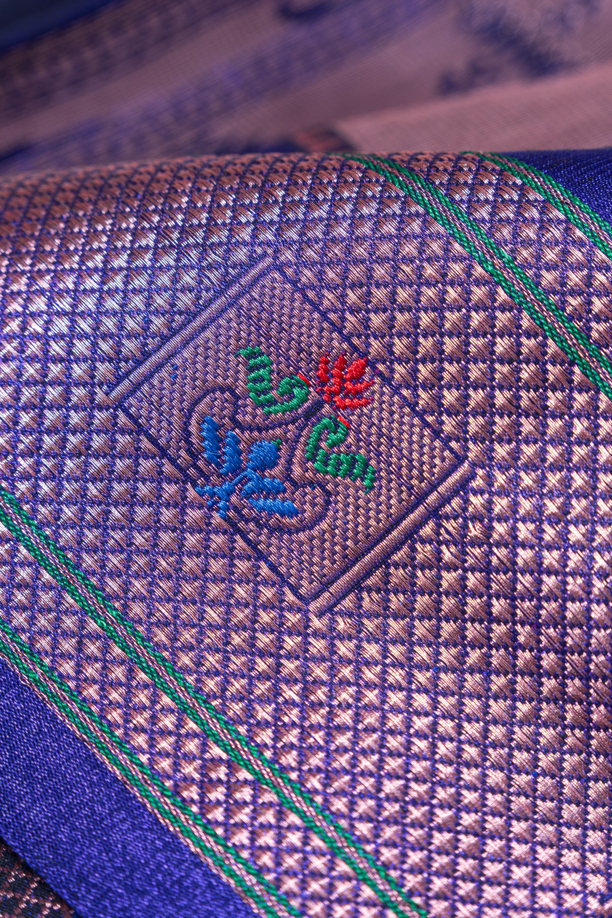 Royal Purple Soft Silk Paithani Saree with Copper Mennakari Mor Butti