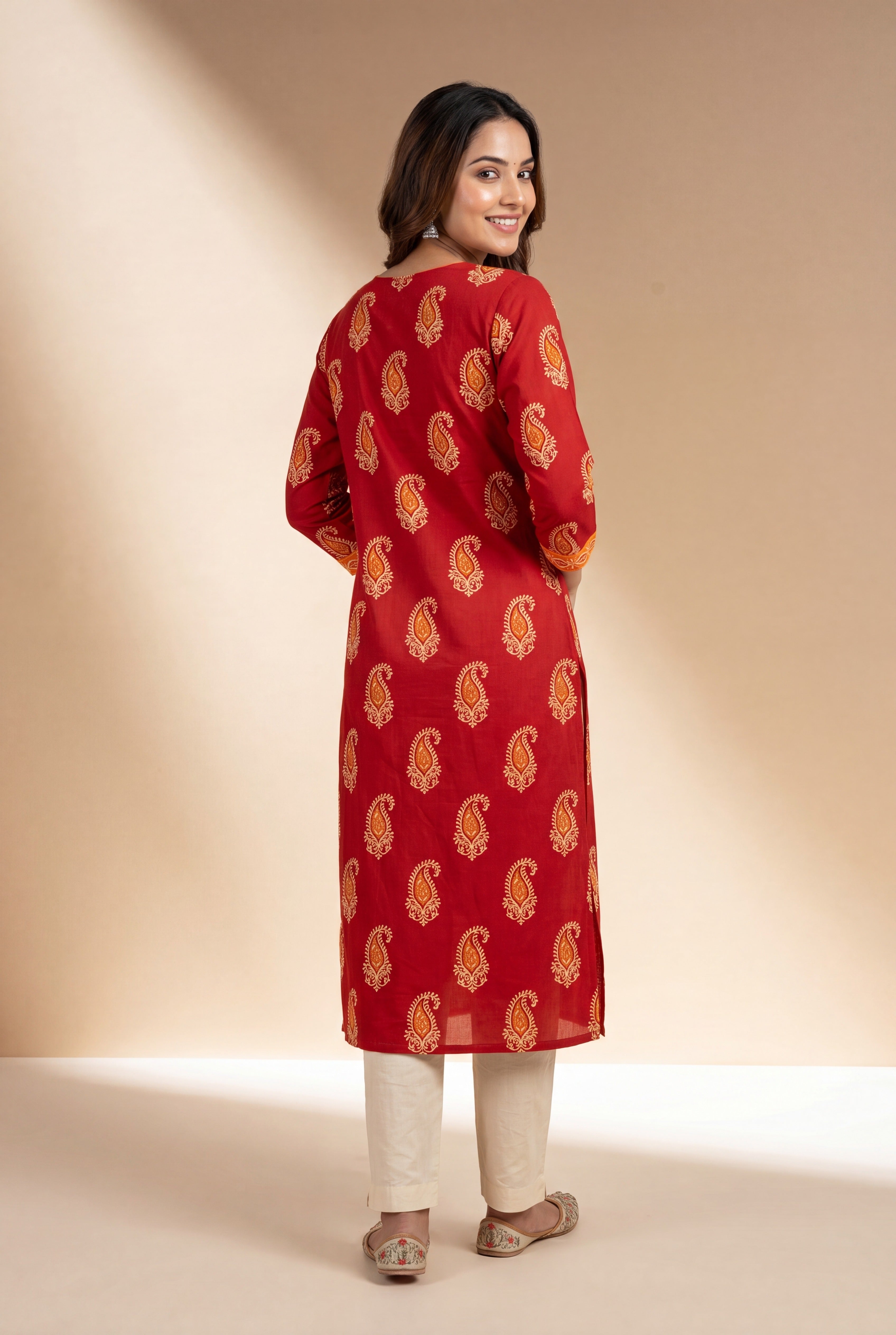 Ruby Red Āmralekhā Cotton Kurti
