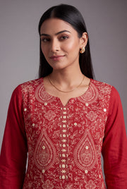 Rust Araṇya Kurti with Cream Netrabindu and Jaal threadwork