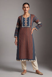 Rust Cotton Chakra Kurti with Mirror embellishments