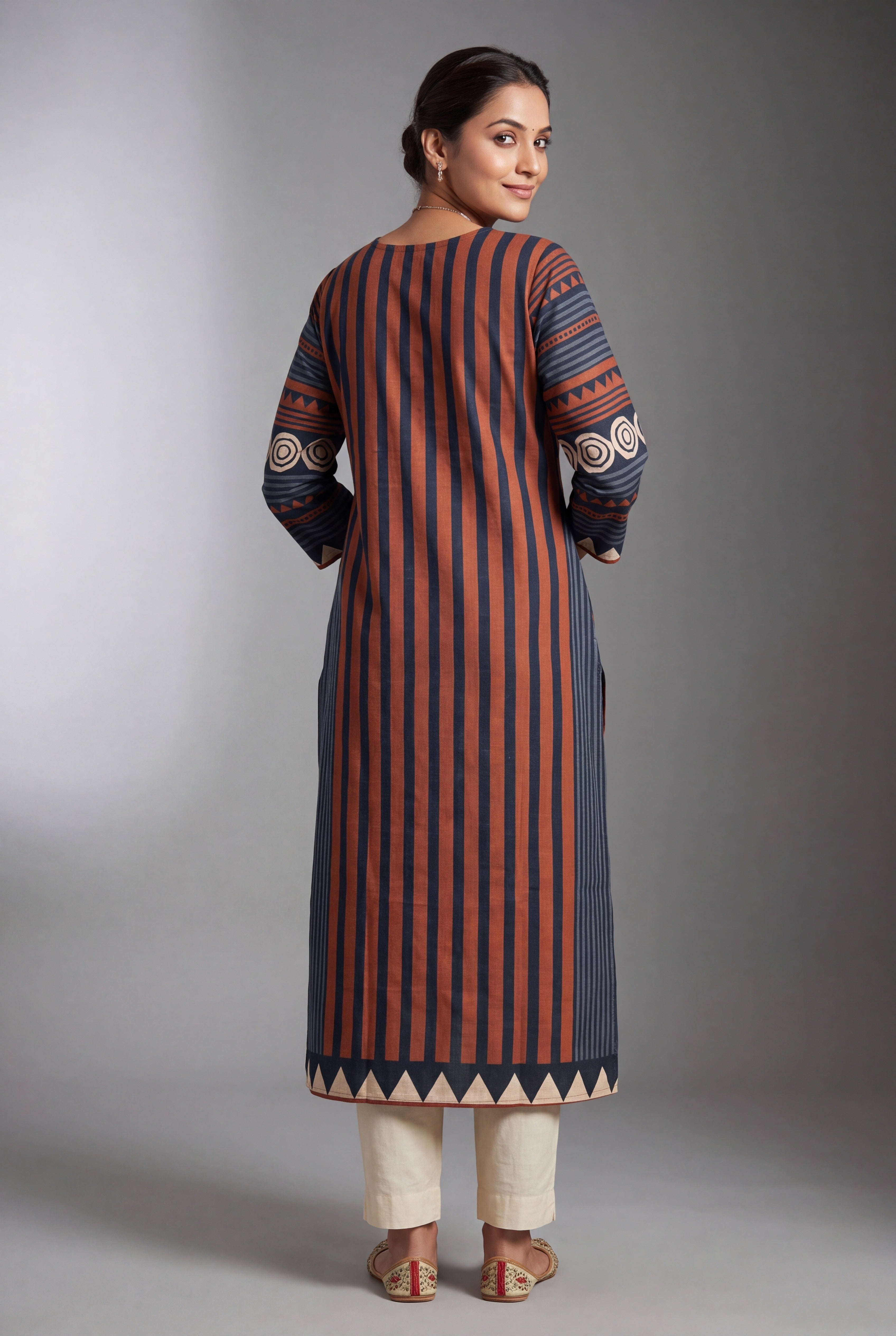 Rust Cotton Chakra Kurti with Mirror embellishments