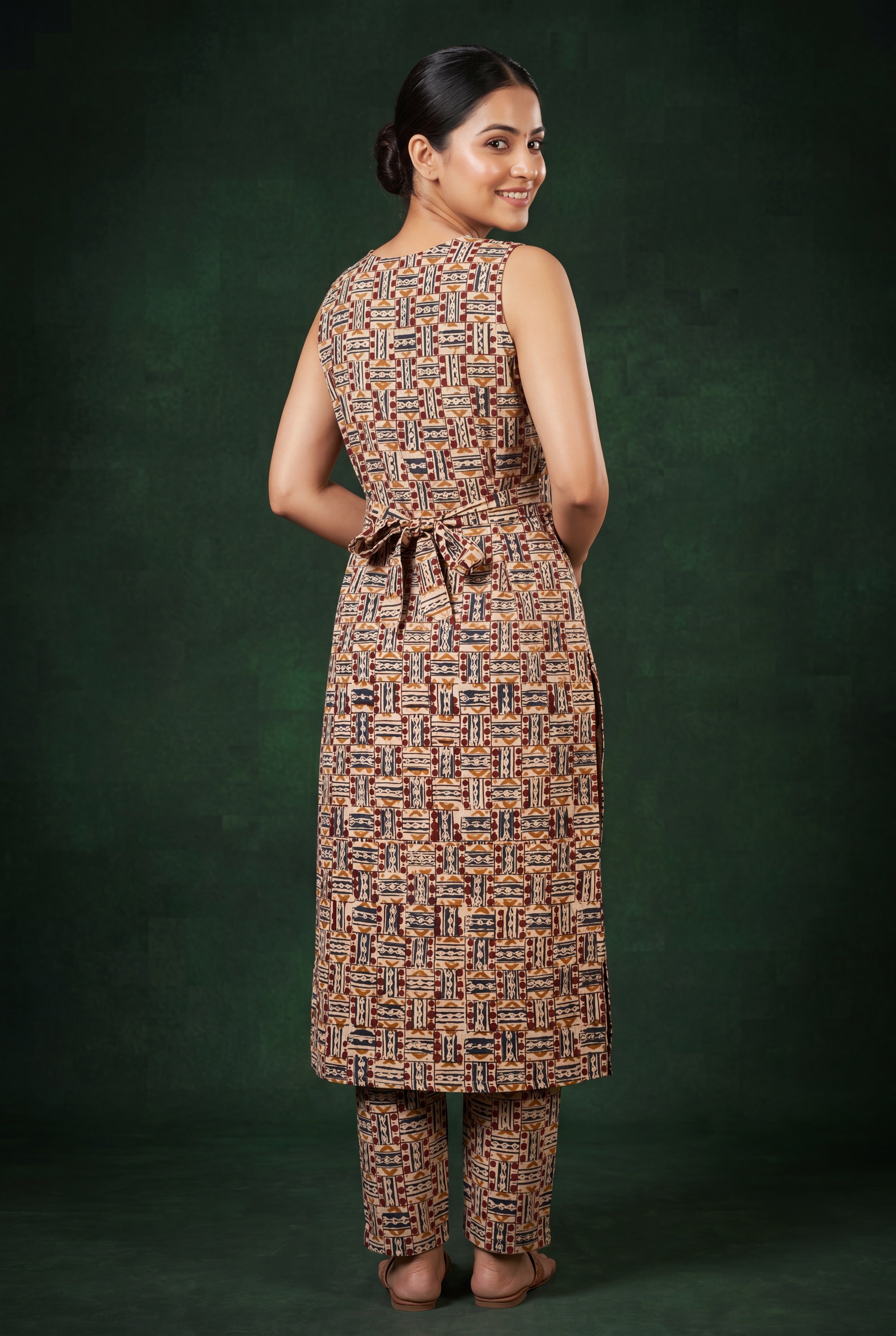 Rust Raktima Cotton Kurti with Kutchi Tribal Geometric Print