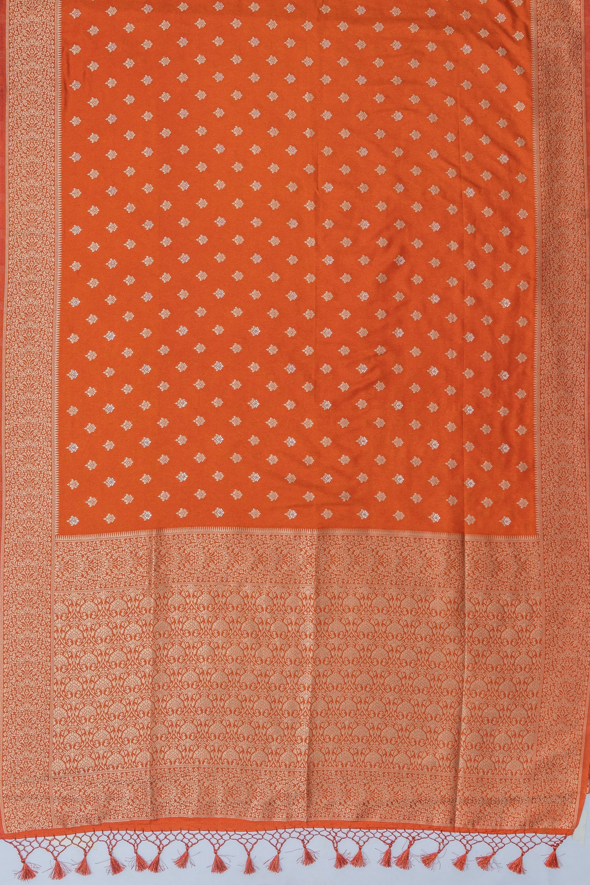 Saffron Gold Katan Silk Banarasi Saree with Golden Zari Kusuma butti
