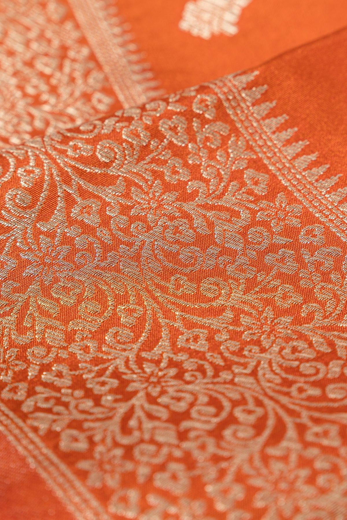 Saffron Gold Katan Silk Banarasi Saree with Golden Zari Kusuma butti