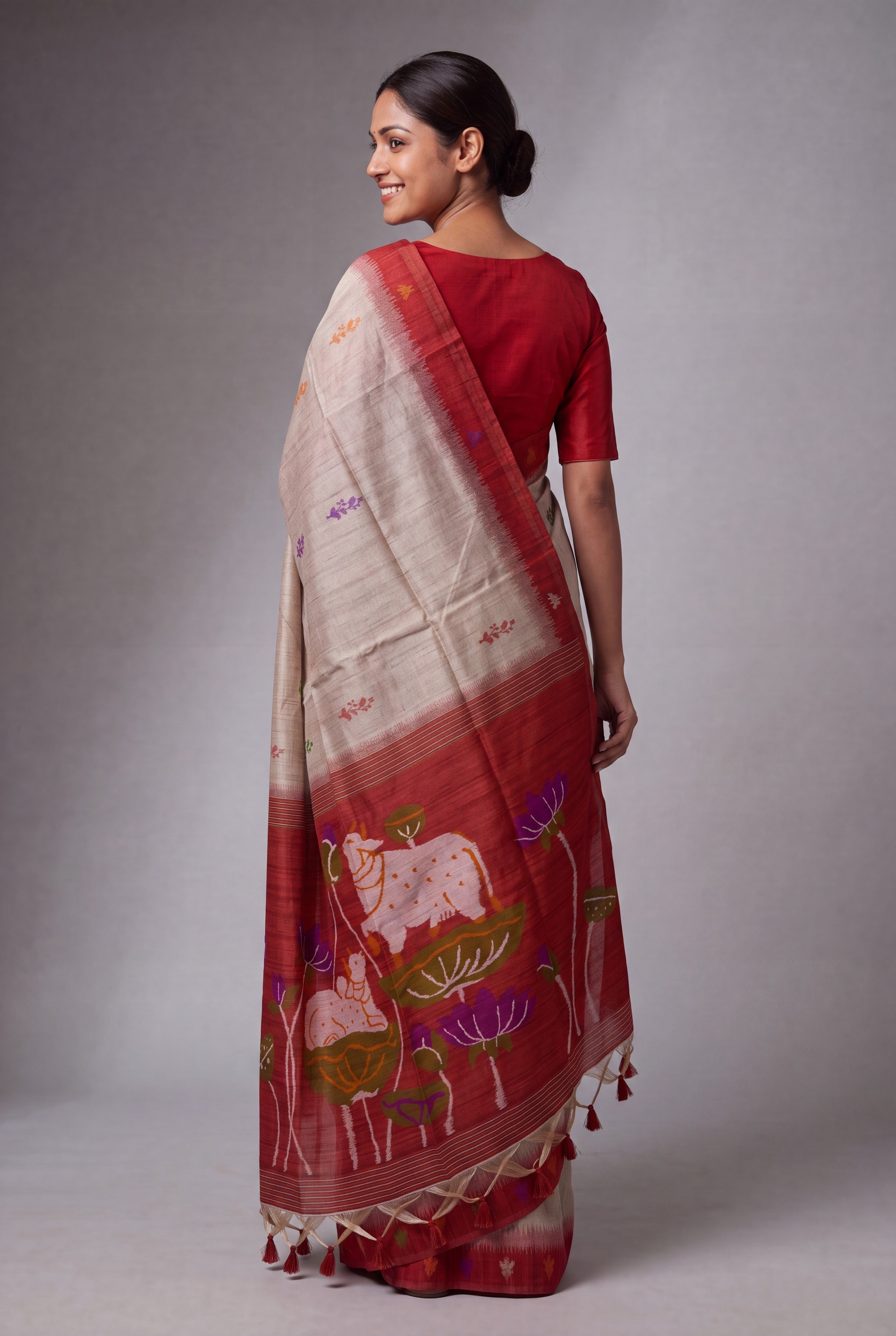 Sand and Crimson Paithani-concept Saree with Nandi Pallu