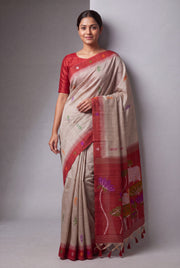 Sand and Crimson Paithani-concept Saree with Nandi Pallu
