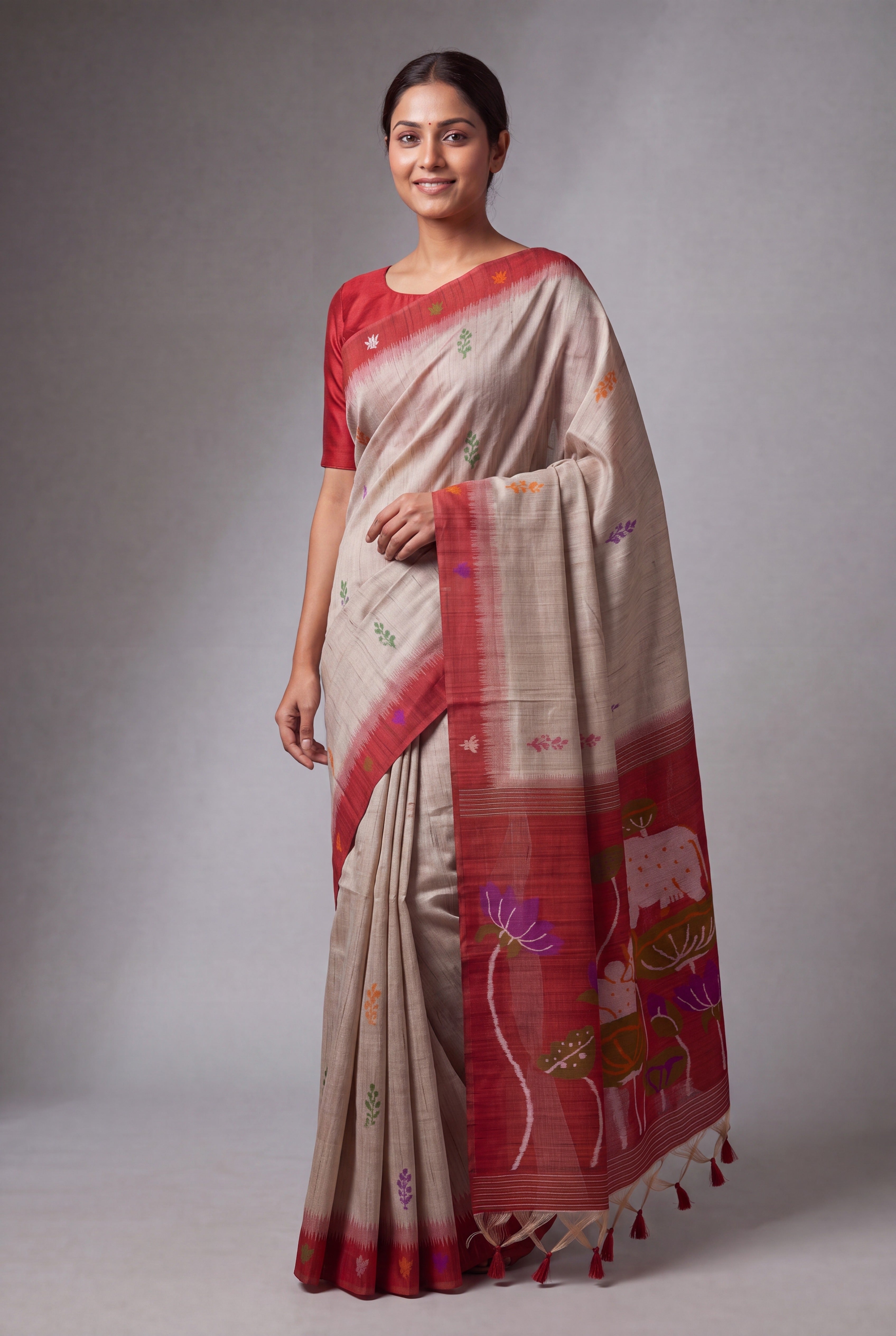 Sand and Crimson Paithani-concept Saree with Nandi Pallu