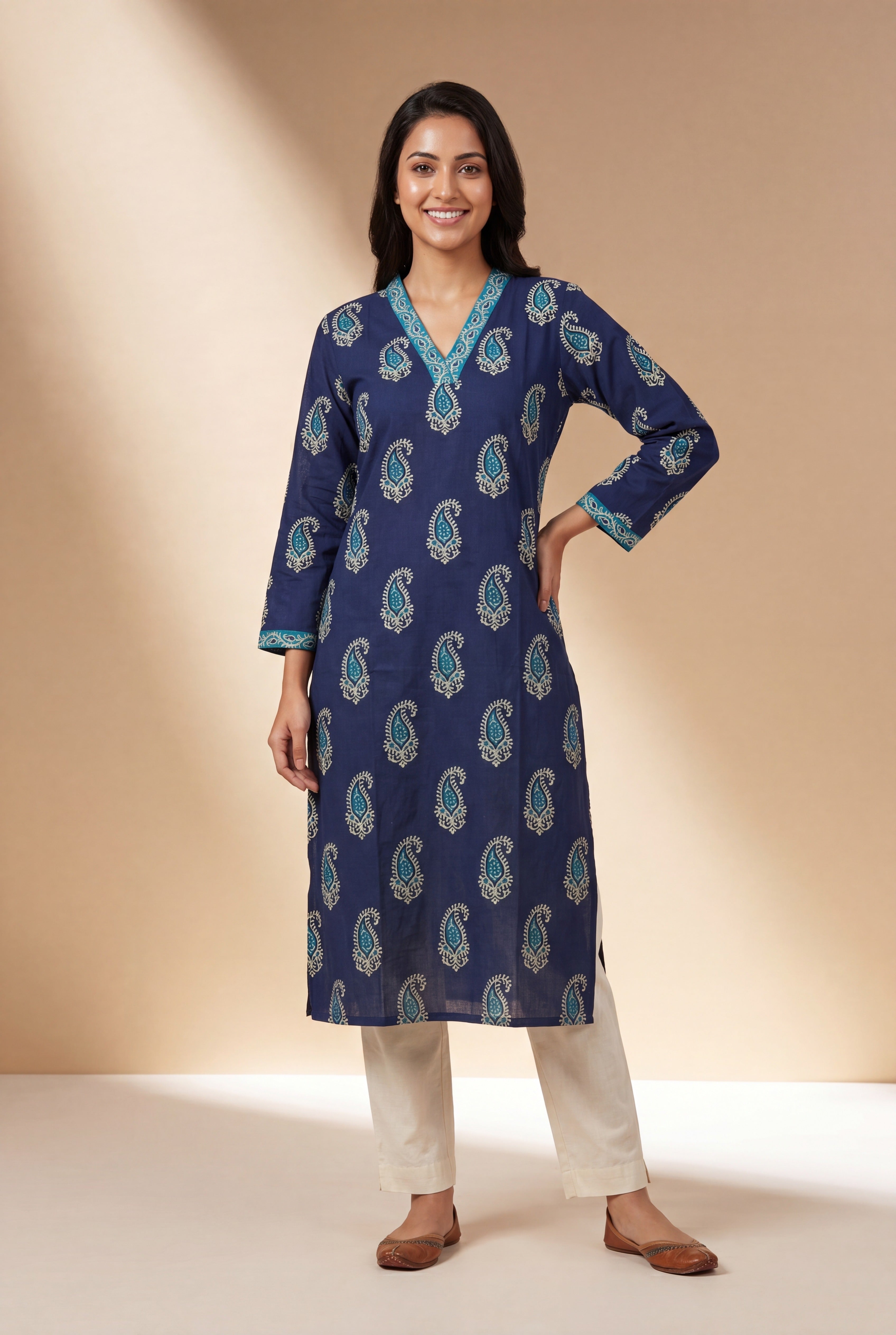 Sapphire Blue Āmralekhā Cotton Kurti
