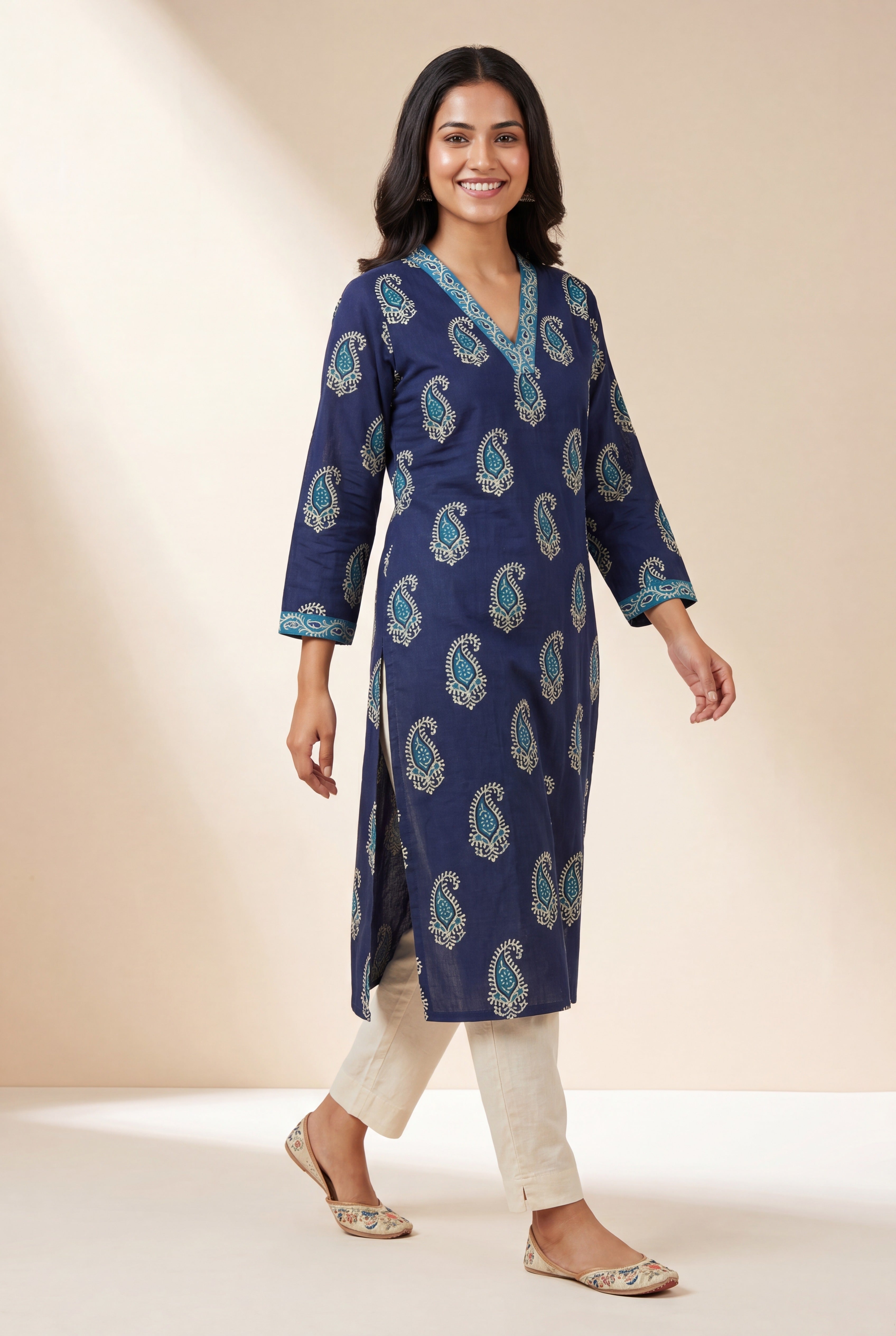 Sapphire Blue Āmralekhā Cotton Kurti
