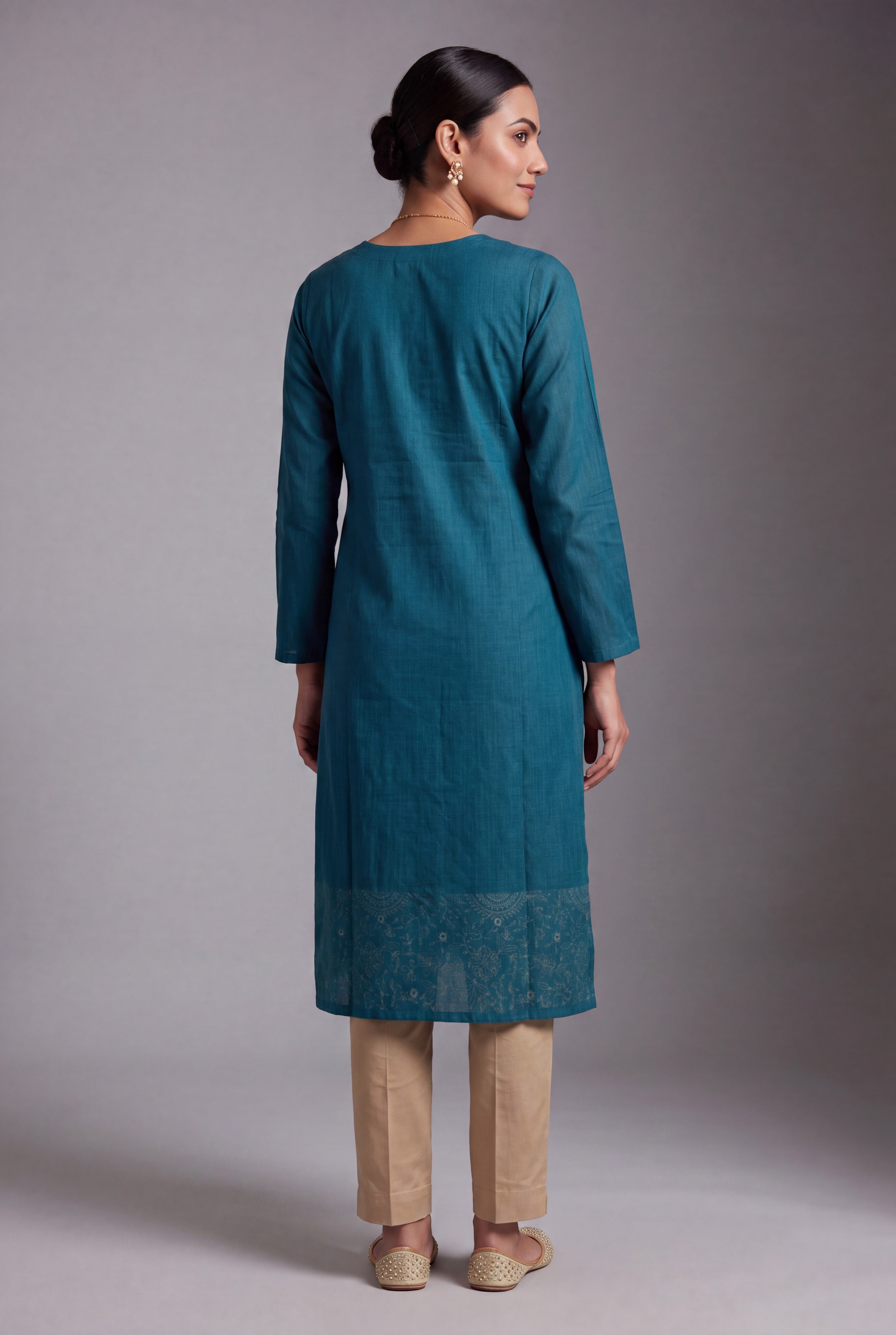 Sapphire Blue Aranya Kurti with Cream Netrabindu and Jaal threadwork