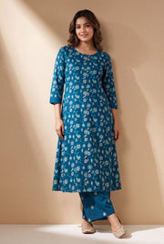 Sapphire Blue Aranya Co-ord Set with Asawali Print