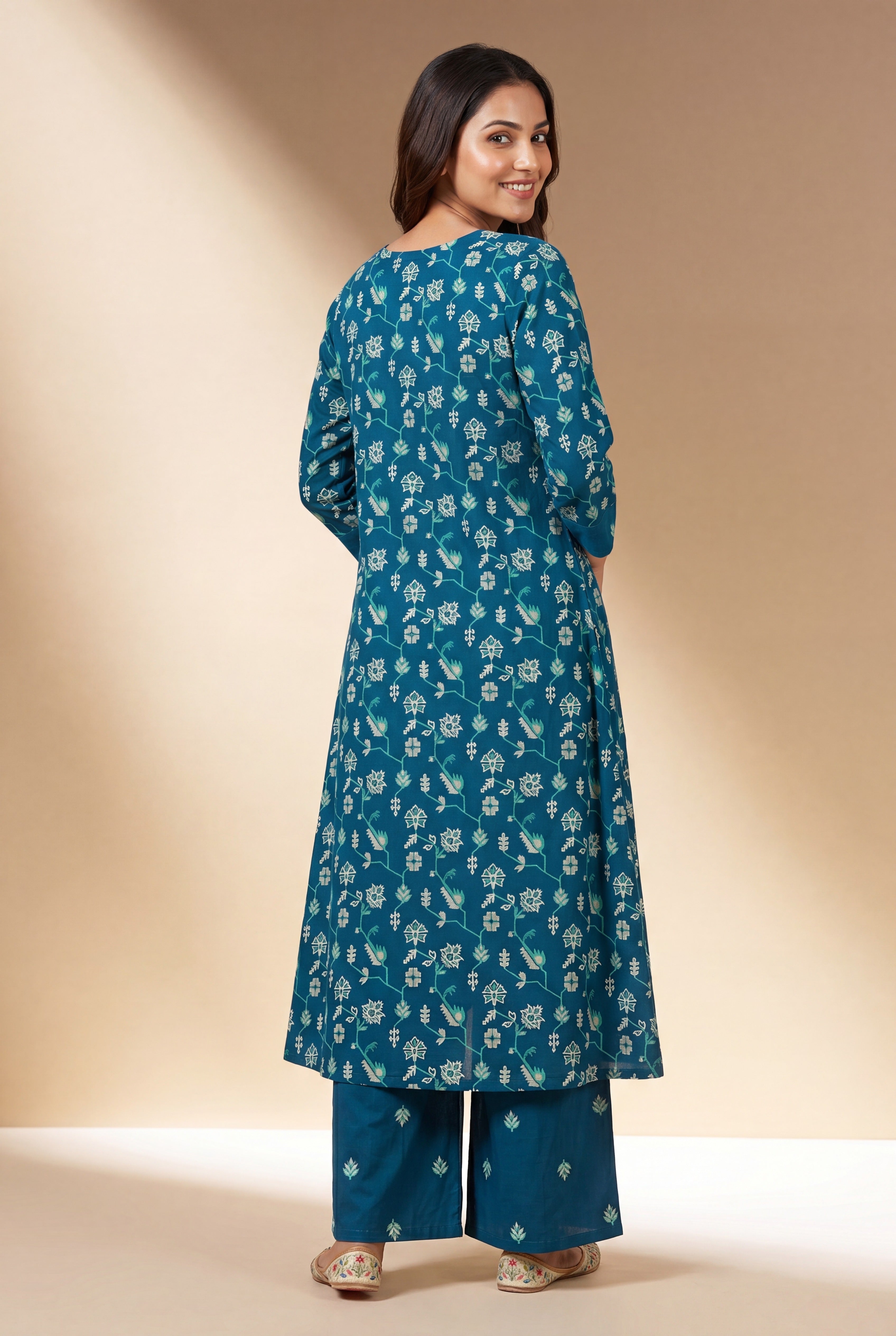Sapphire Blue Aranya Co-ord Set with Asawali Print
