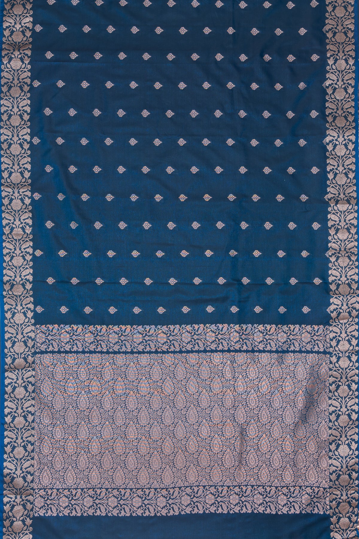 Sapphire Blue Katan Silk Banarasi Saree with Gold Zari Pallava Butti