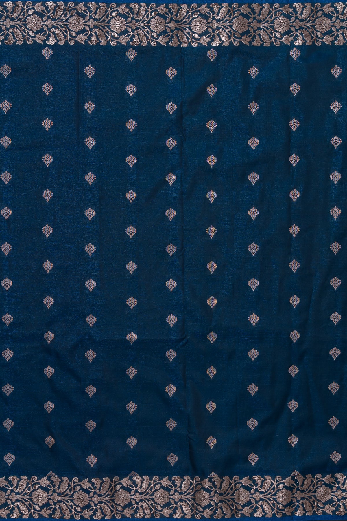 Sapphire Blue Katan Silk Banarasi Saree with Gold Zari Pallava Butti