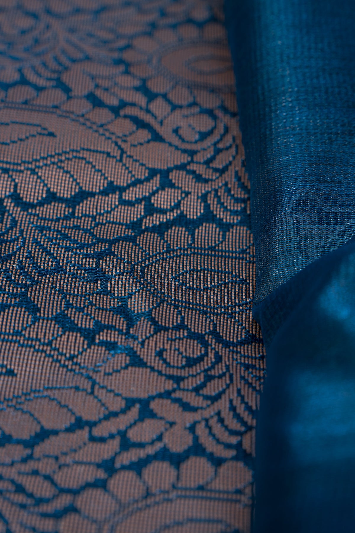 Sapphire Blue Katan Silk Banarasi Saree with Gold Zari Pallava Butti
