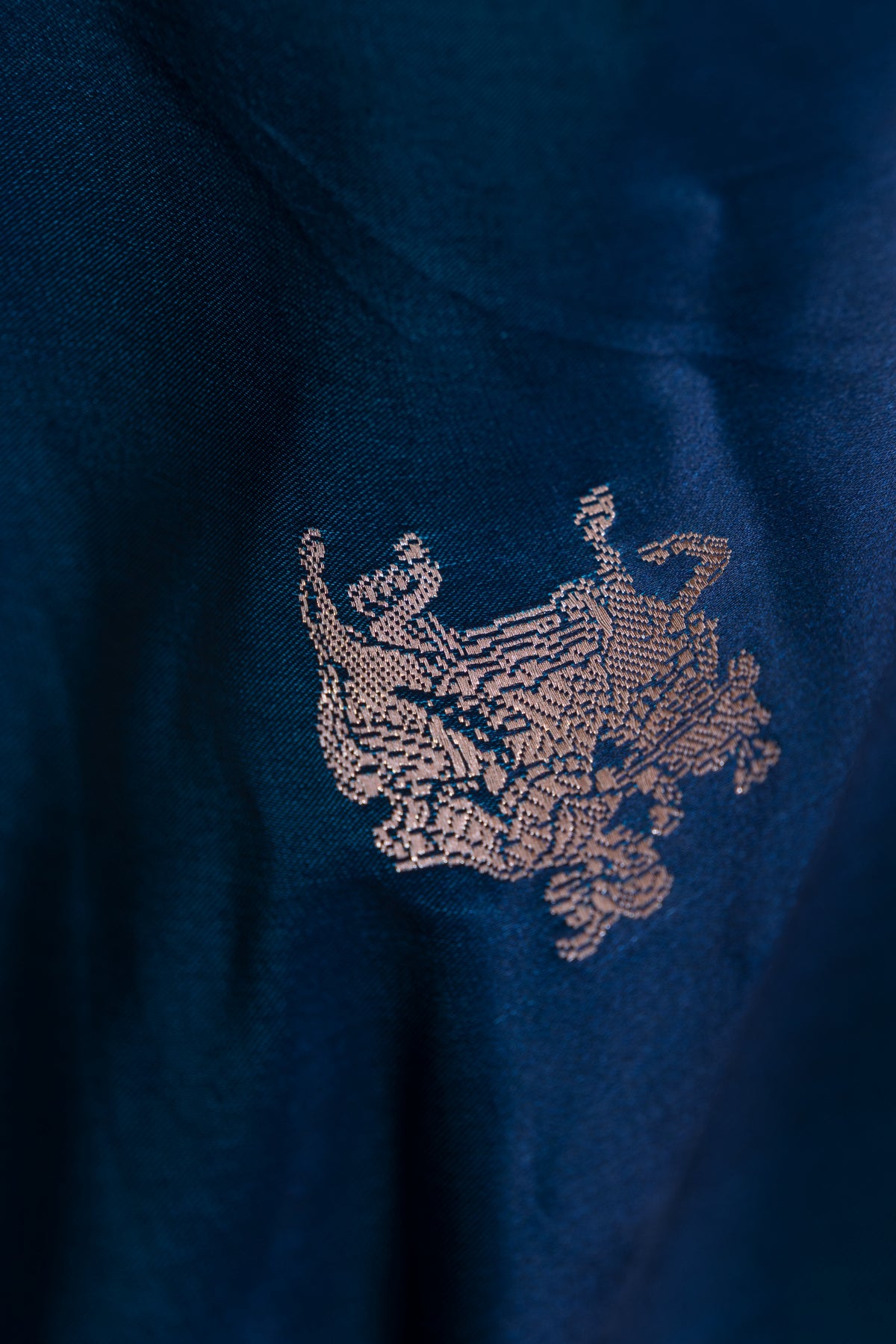 Sapphire Blue Katan Silk Banarasi Saree with Silver Zari Baluchari border