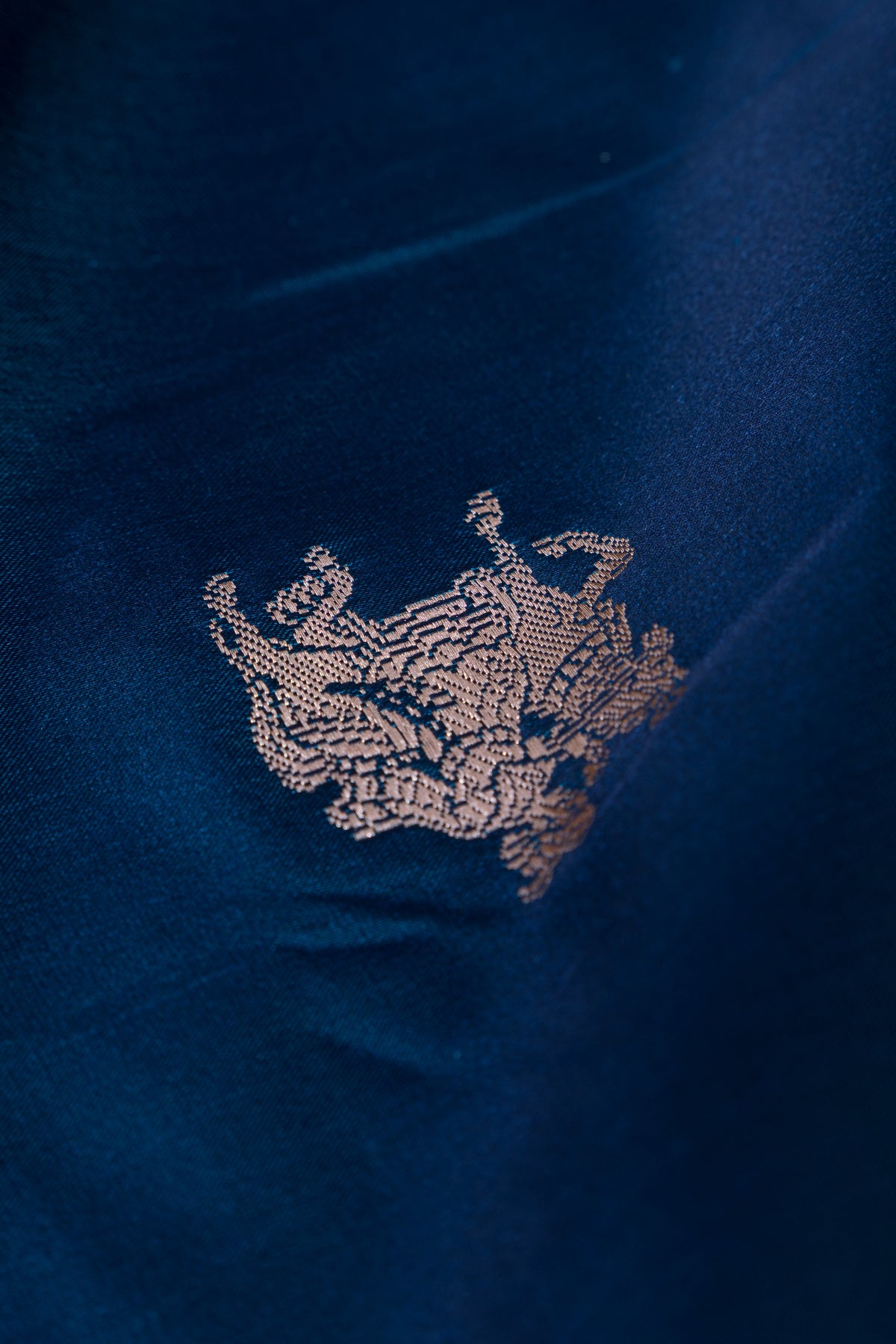 Sapphire Blue Katan Silk Banarasi Saree with Silver Zari Baluchari border