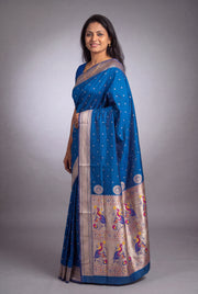Sapphire Blue Katan Silk Paithani Saree with Mayuramala Pallu and Meena butti