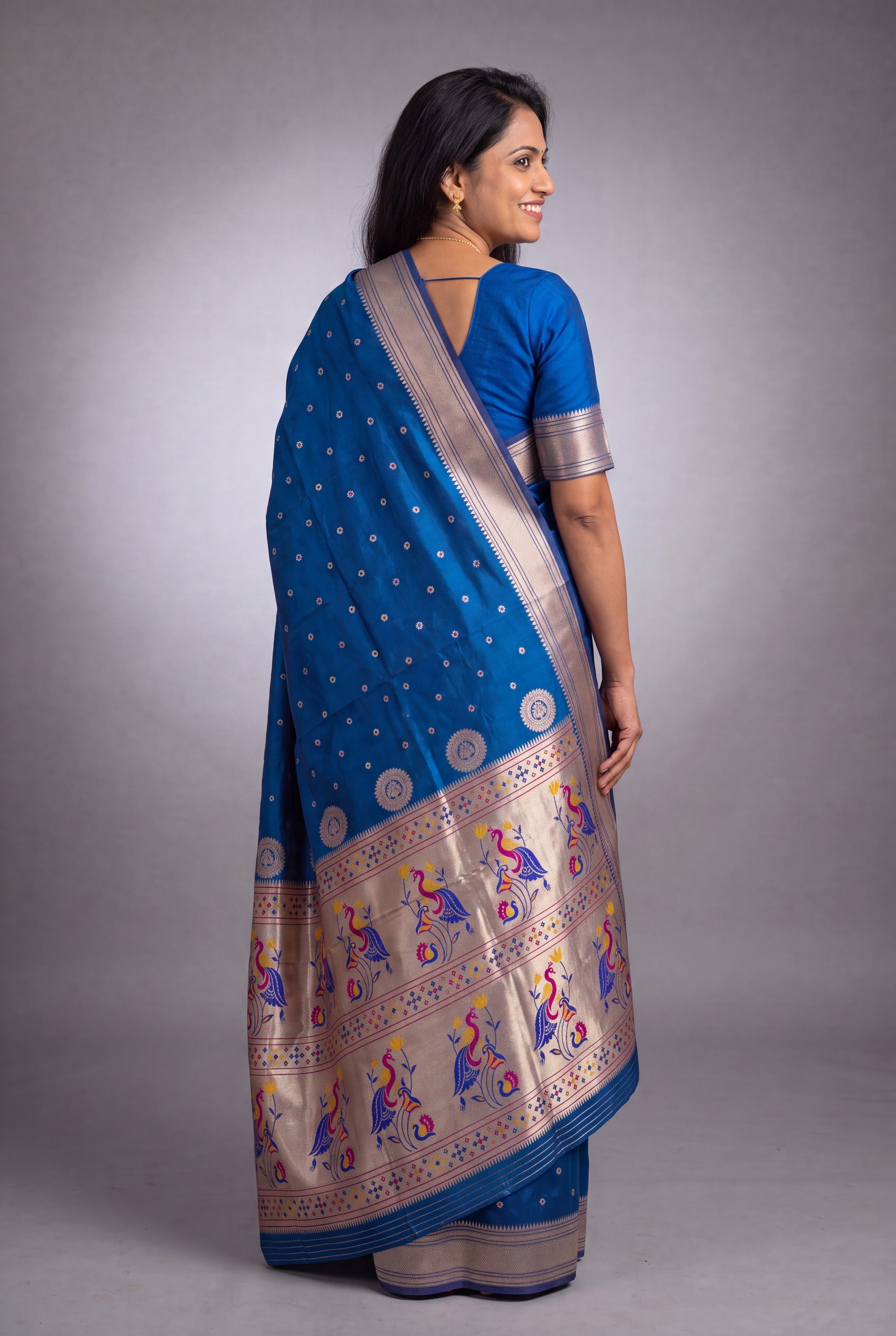 Sapphire Blue Katan Silk Paithani Saree with Mayuramala Pallu and Meena butti