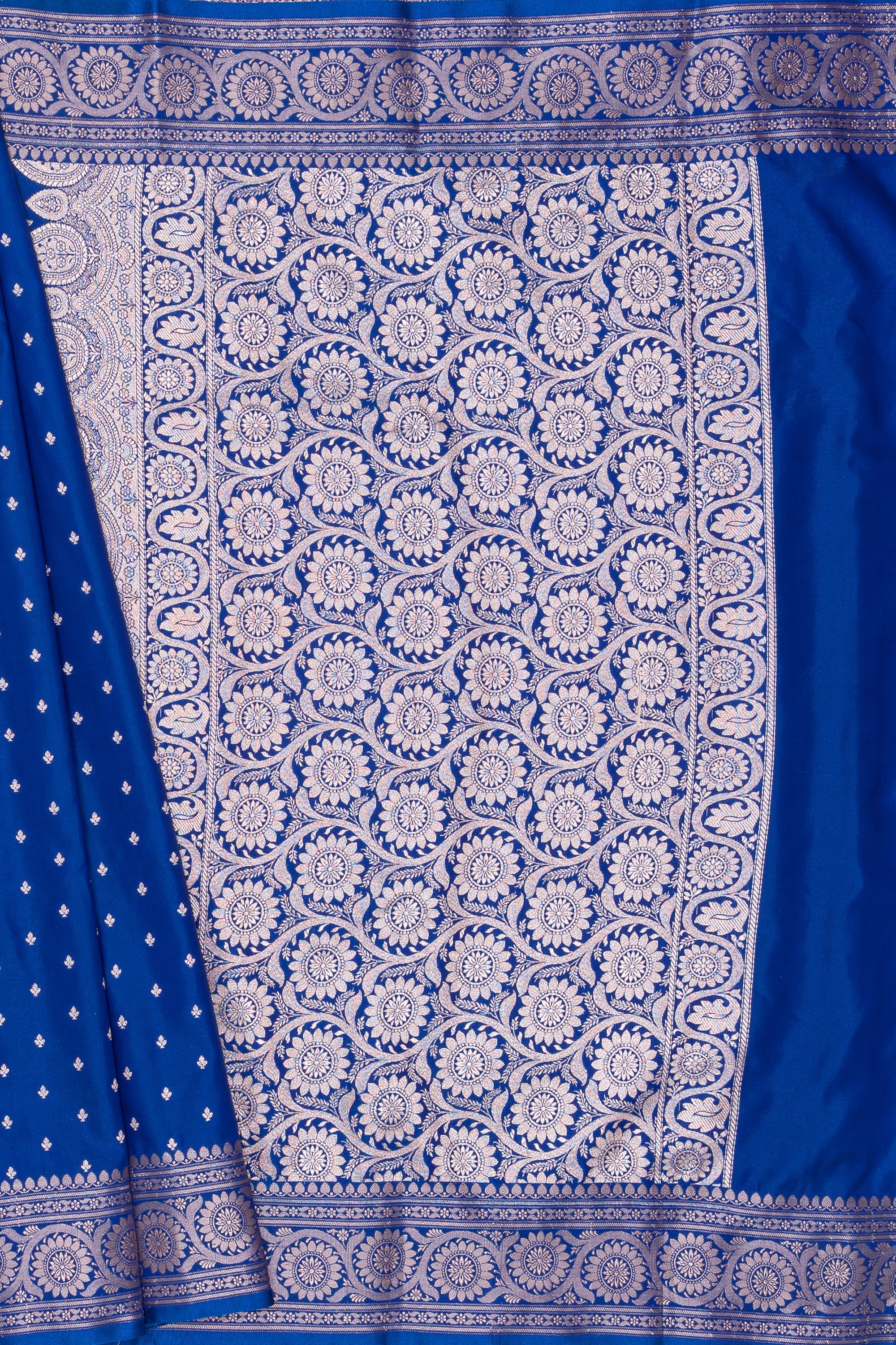Sapphire Blue Soft Silk Banarasi Saree with Gold Zari Suvarṇa Padma Pallu