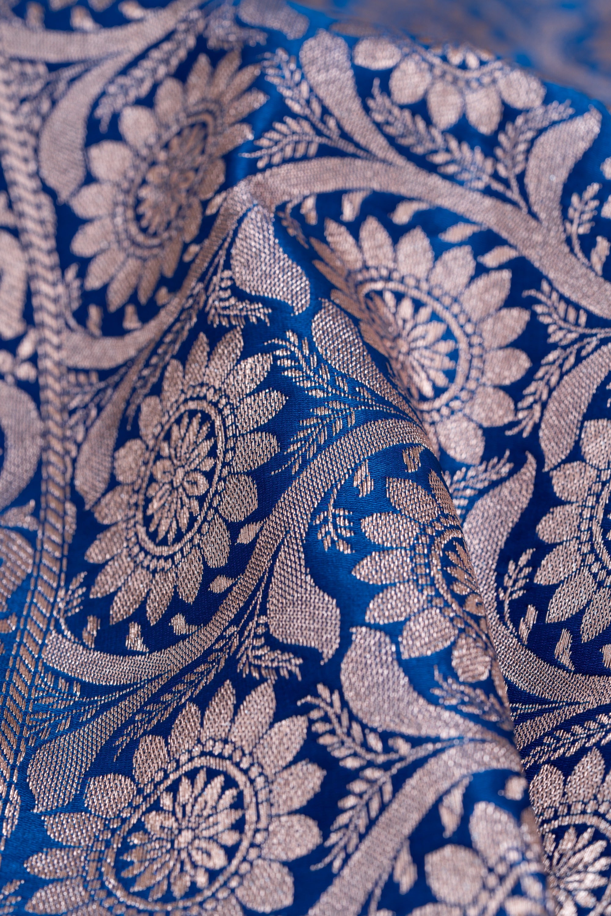 Sapphire Blue Soft Silk Banarasi Saree with Gold Zari Suvarṇa Padma Pallu