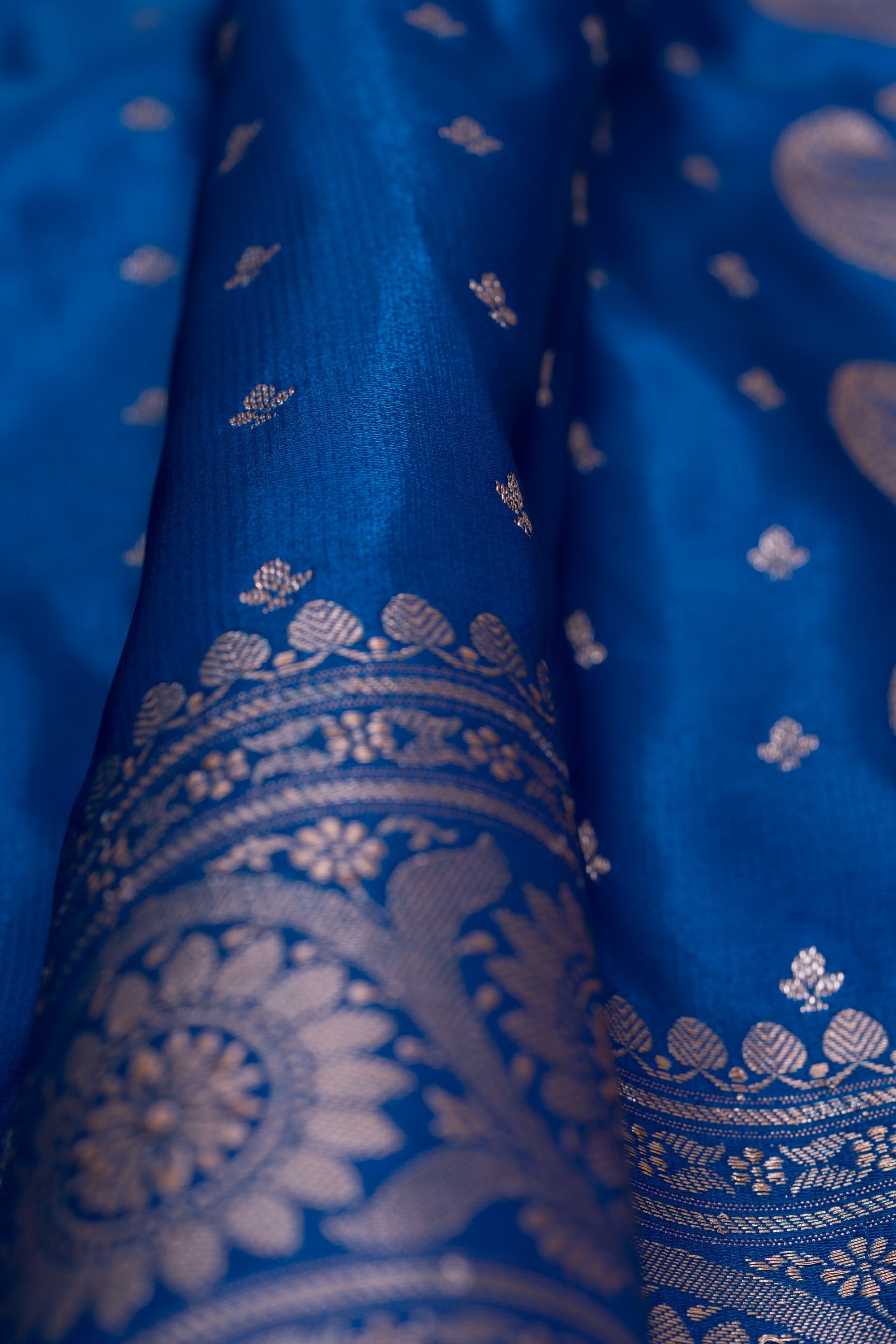 Sapphire Blue Soft Silk Banarasi Saree with Gold Zari Suvarṇa Padma Pallu