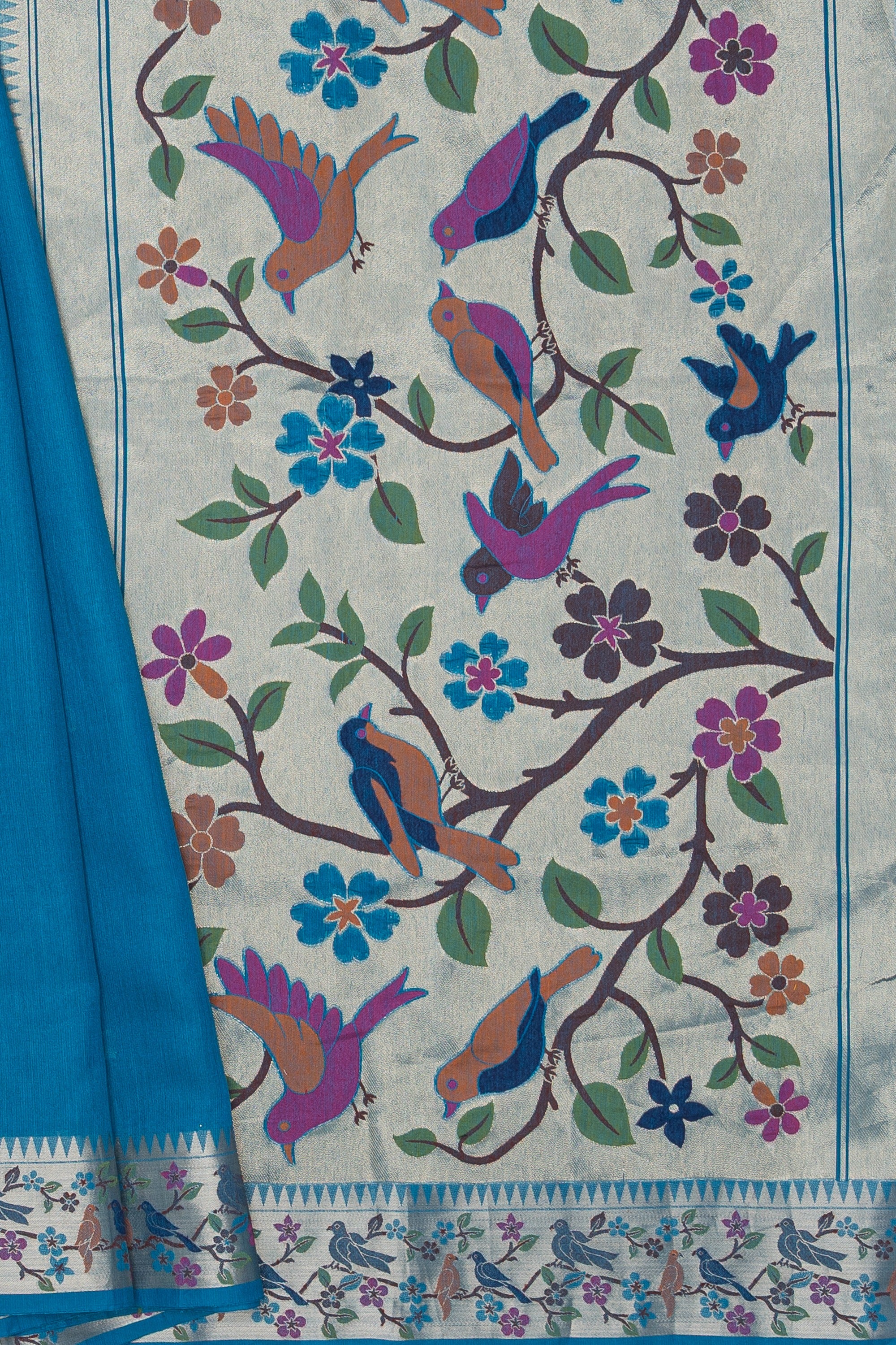 Sapphire Blue Tussar Silk Paithani Saree with Pakṣivana Pallu