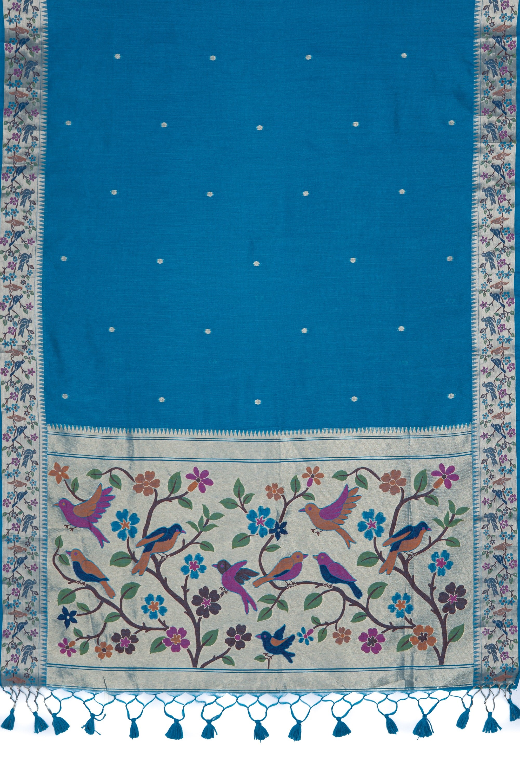 Sapphire Blue Tussar Silk Paithani Saree with Pakṣivana Pallu