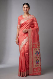 Peach Apurva Silk Paithani Saree with Irkal Border and Kalanjali Butti