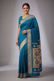 Morpankh Blue Apurva Silk Paithani Saree with Irkal Border and Kalanjali Butti