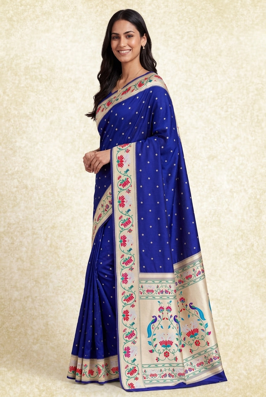 Purple Apurva Silk Paithani Saree with Star Meena butti, and Rajhans Pallu
